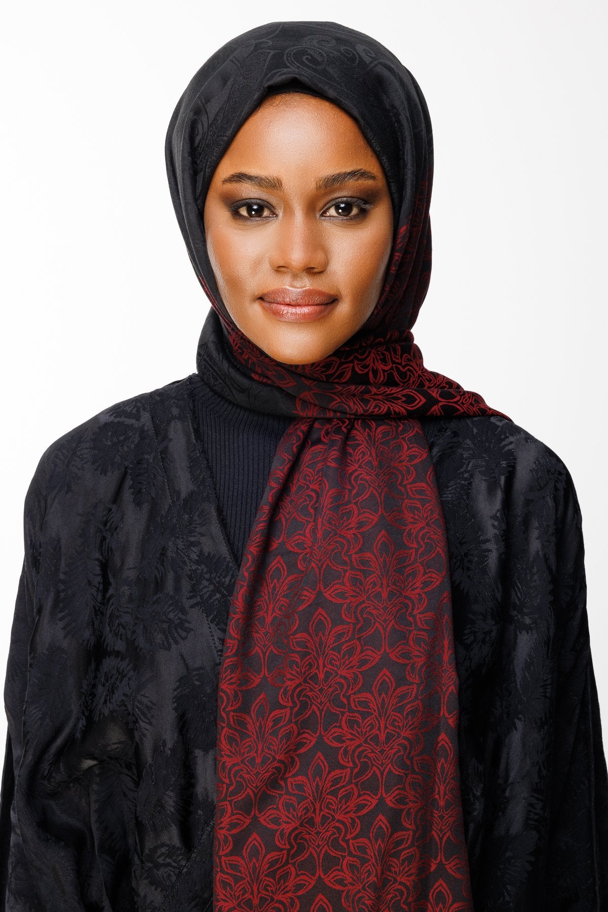 Black-Burgundy Nora Pattern Double-Sided Shawl
