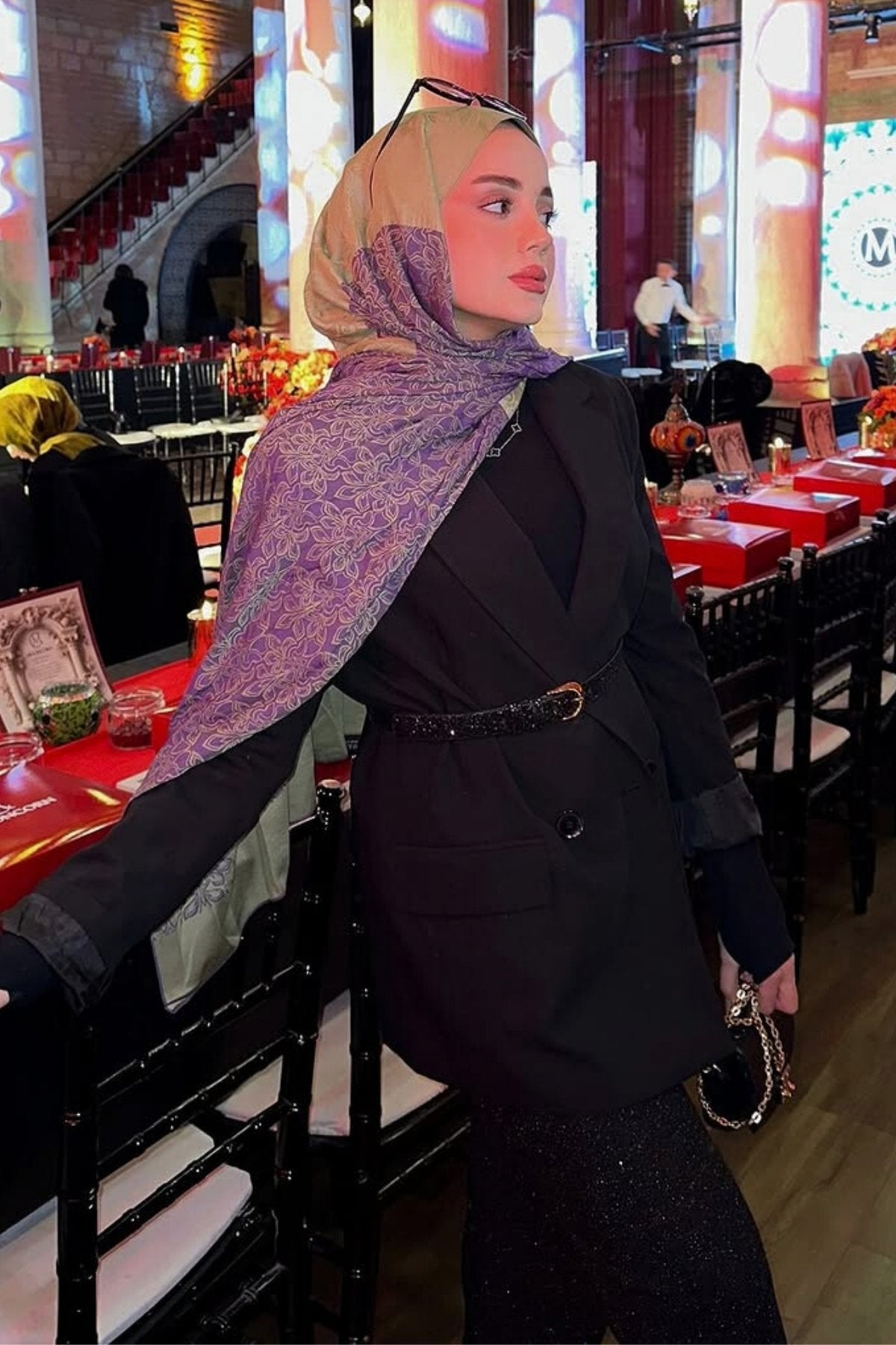 Olive-Purple Nora Pattern Double-Sided Shawl