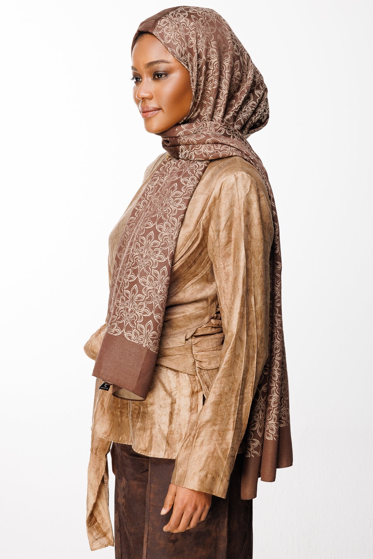 Bitter Brown-Beige Nora Pattern Double-Sided Shawl