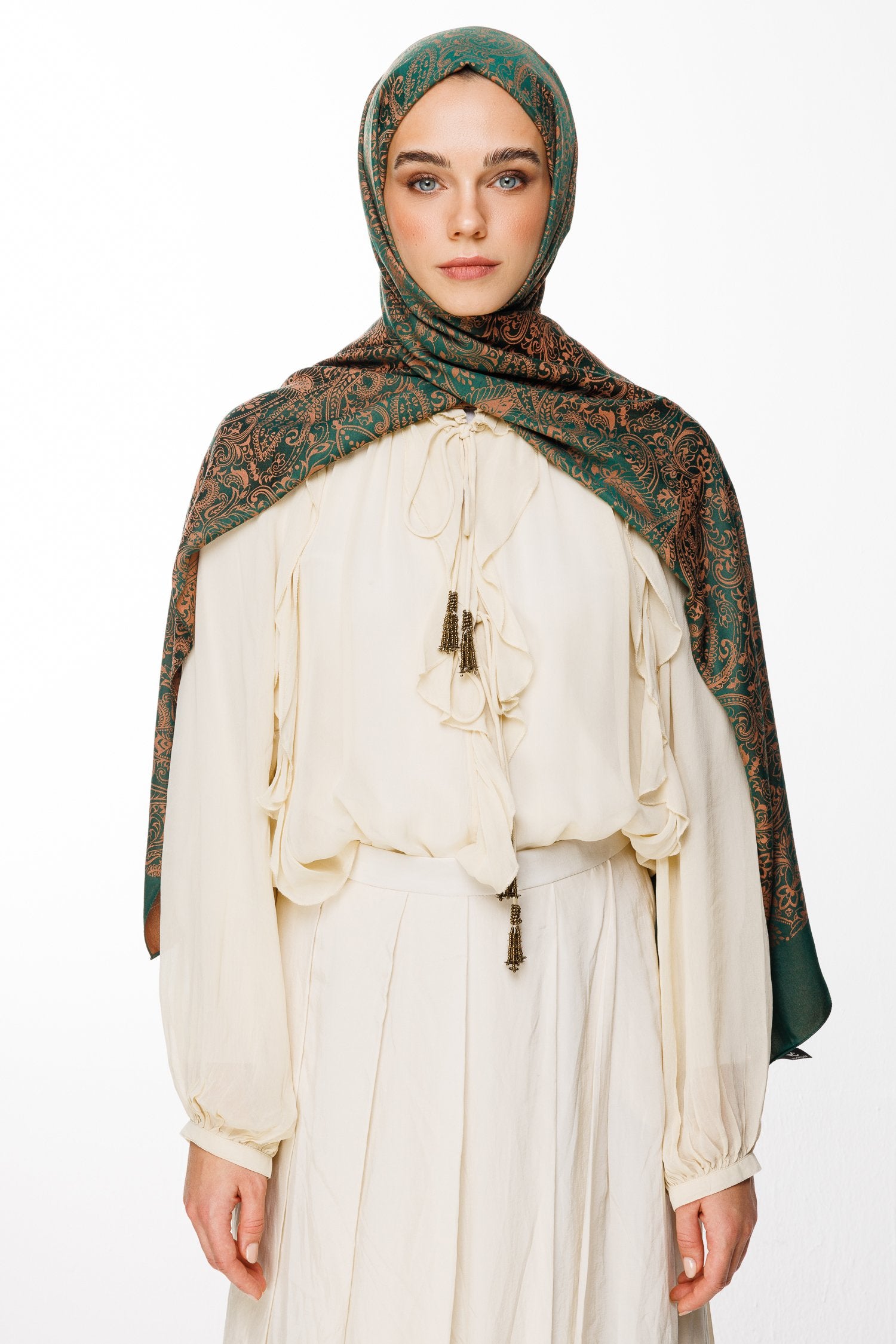 Emerald-Apricot Velora Pattern Double-Sided Shawl