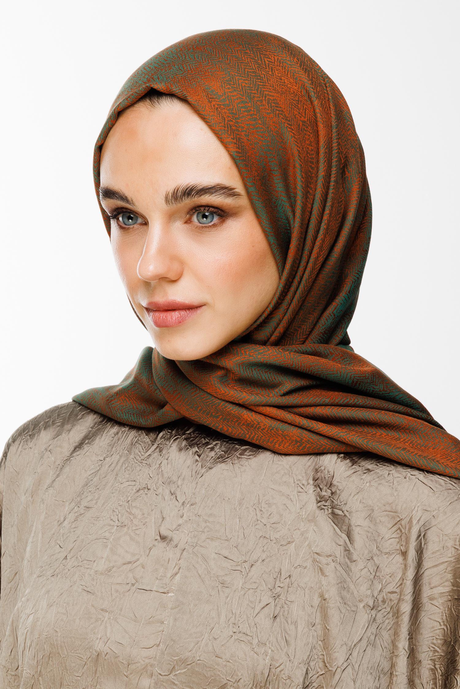 Cinnamon-Emerald Sahra Pattern Double-Sided Shawl