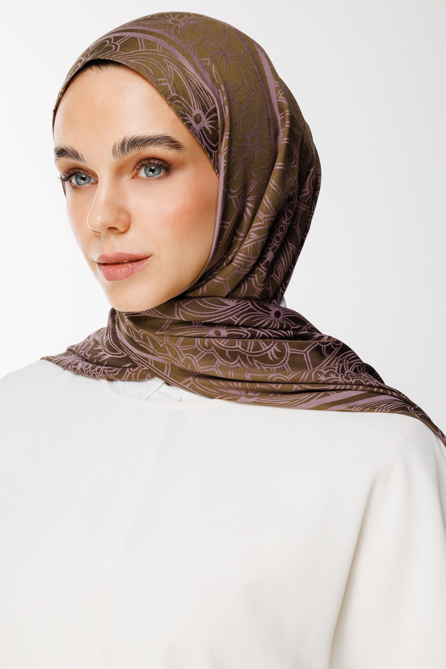 Dark Khaki-Dark Dried Rose Lavin Pattern Double-Sided Shawl