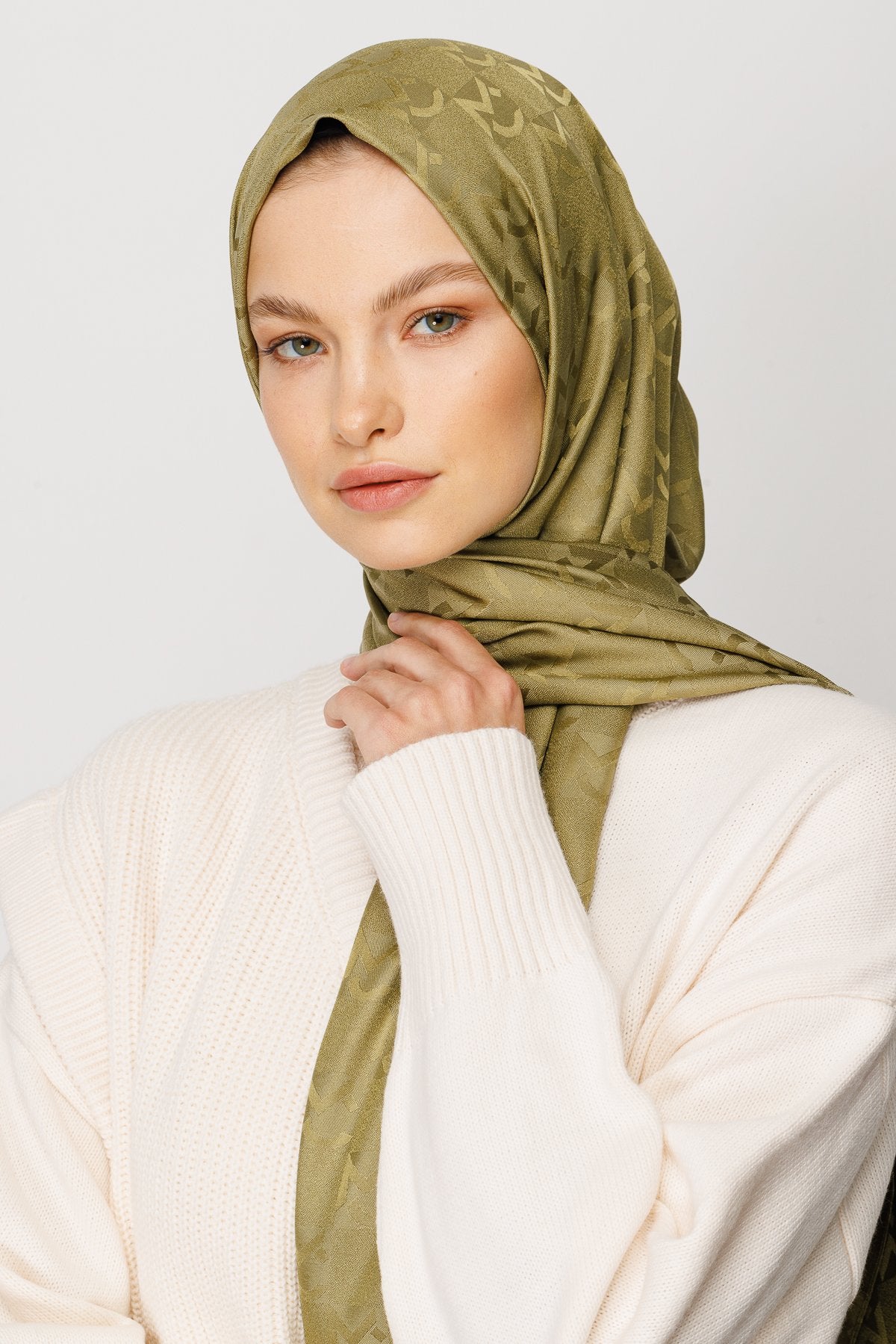 Soft Green MC Pattern Jacquard Shawl