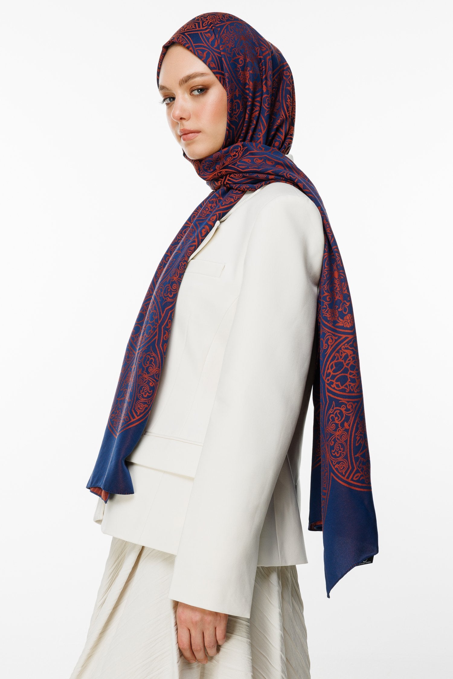 Navy Blue-Onion Skin Morocco Pattern Double-Sided Shawl