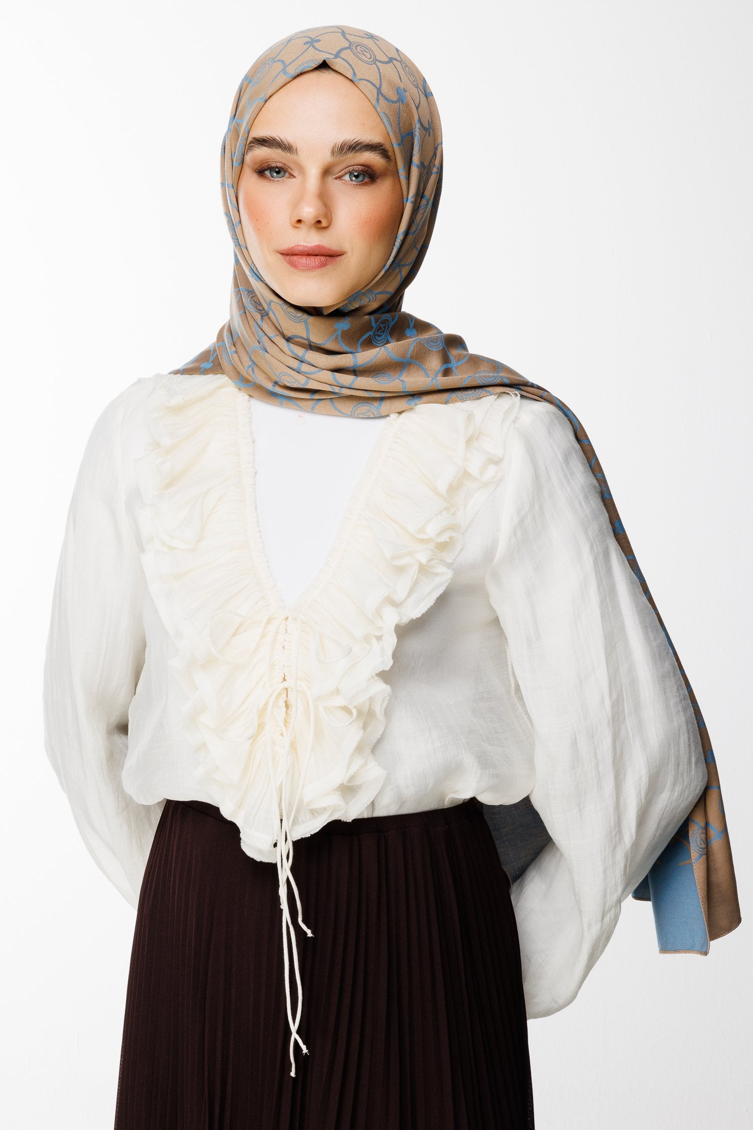 Mink-Turquoise Marrakech Pattern Double-Sided Shawl