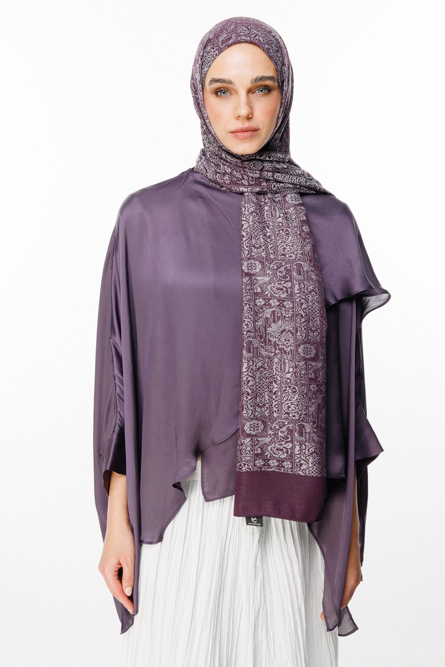 Purple-Gray Henna Pattern Double-Sided Shawl