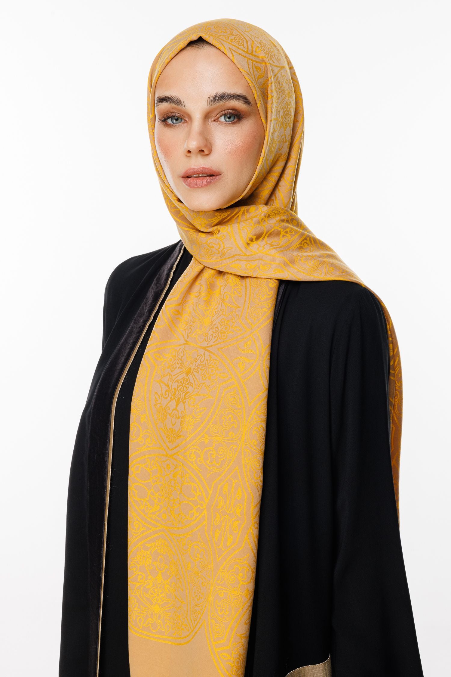 Mink-Mustard Morocco Pattern Double-Sided Shawl