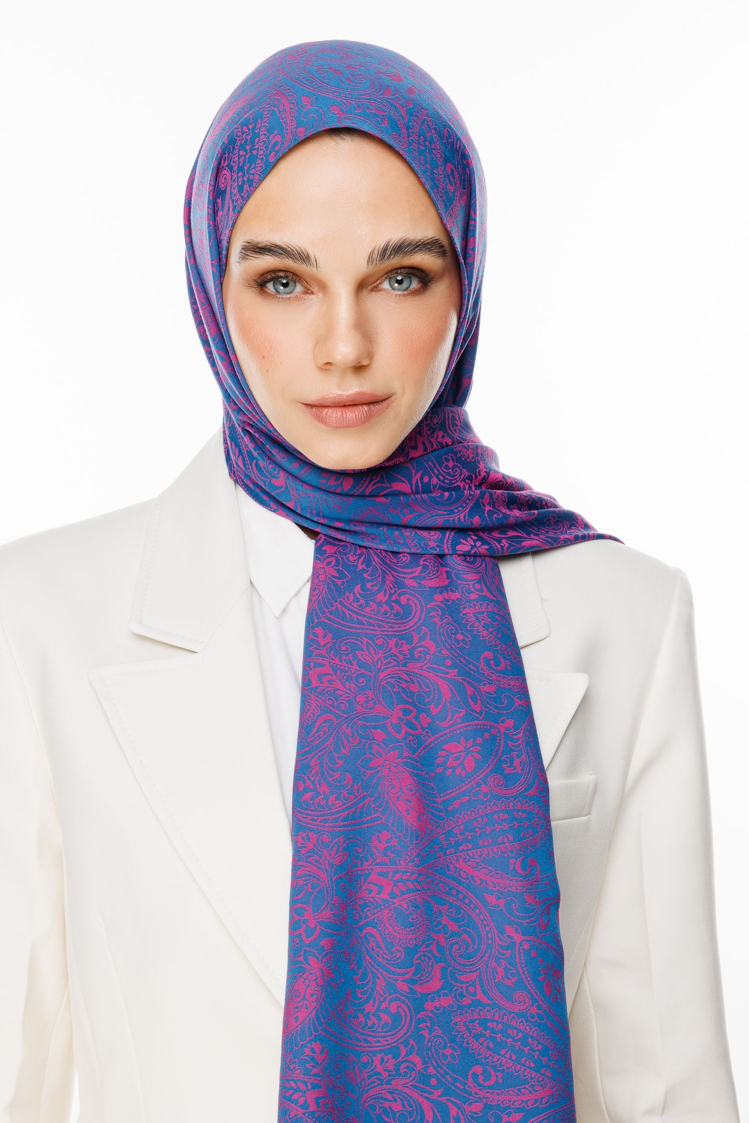 Petrol Blue-Fuchsia Velora Pattern Double-Sided Shawl