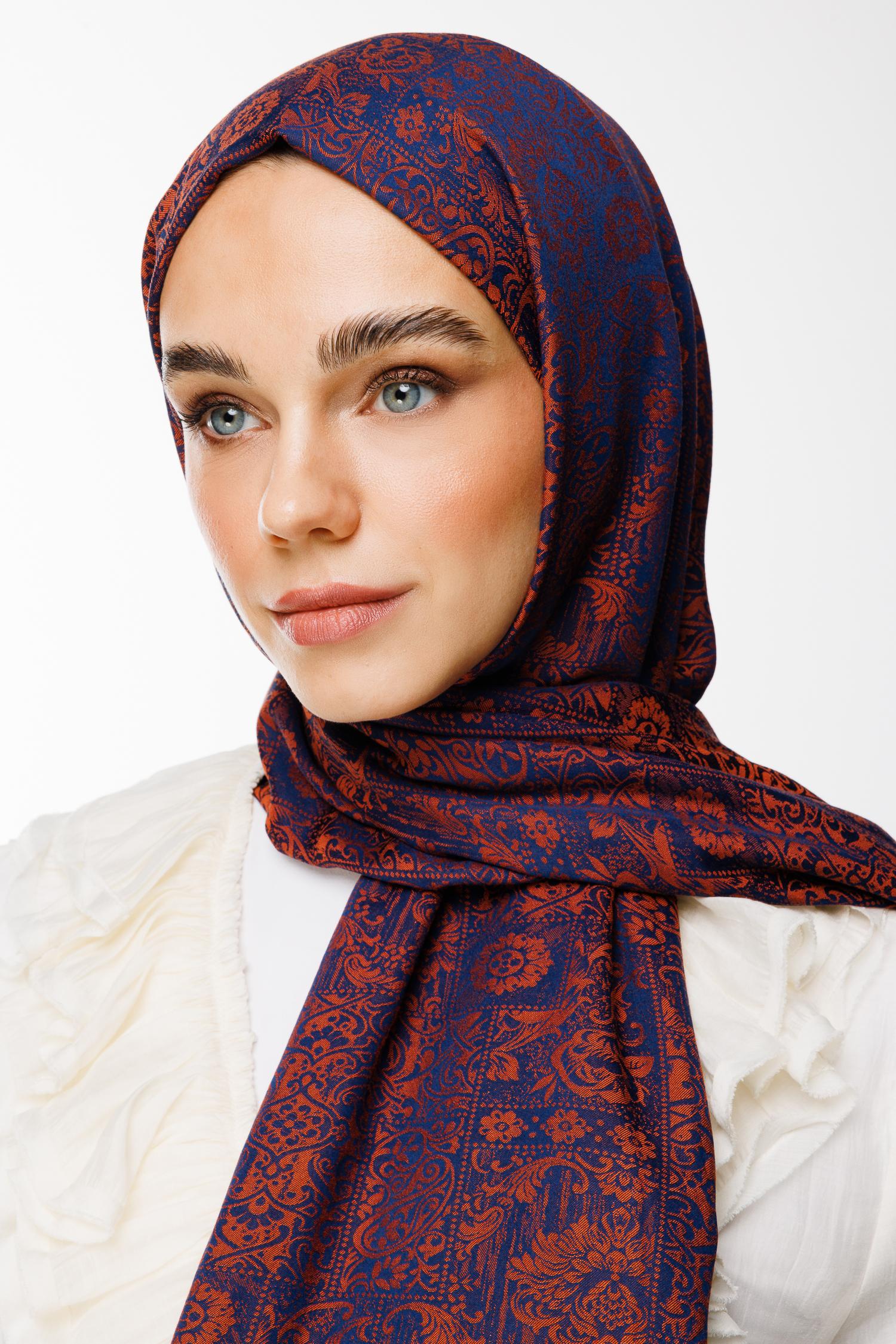 Navy Blue-Onion Skin Henna Pattern Double-Sided Shawl