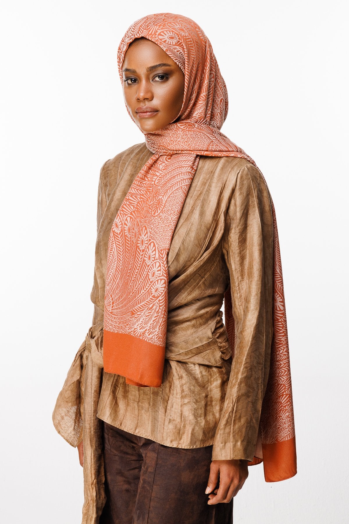 Mink-Cinnamon Mayra Pattern Double-Sided Shawl