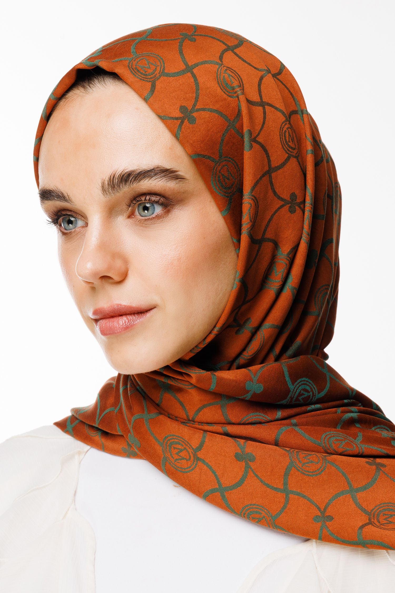 Cinnamon-Emerald Marrakech Pattern Double-Sided Shawl