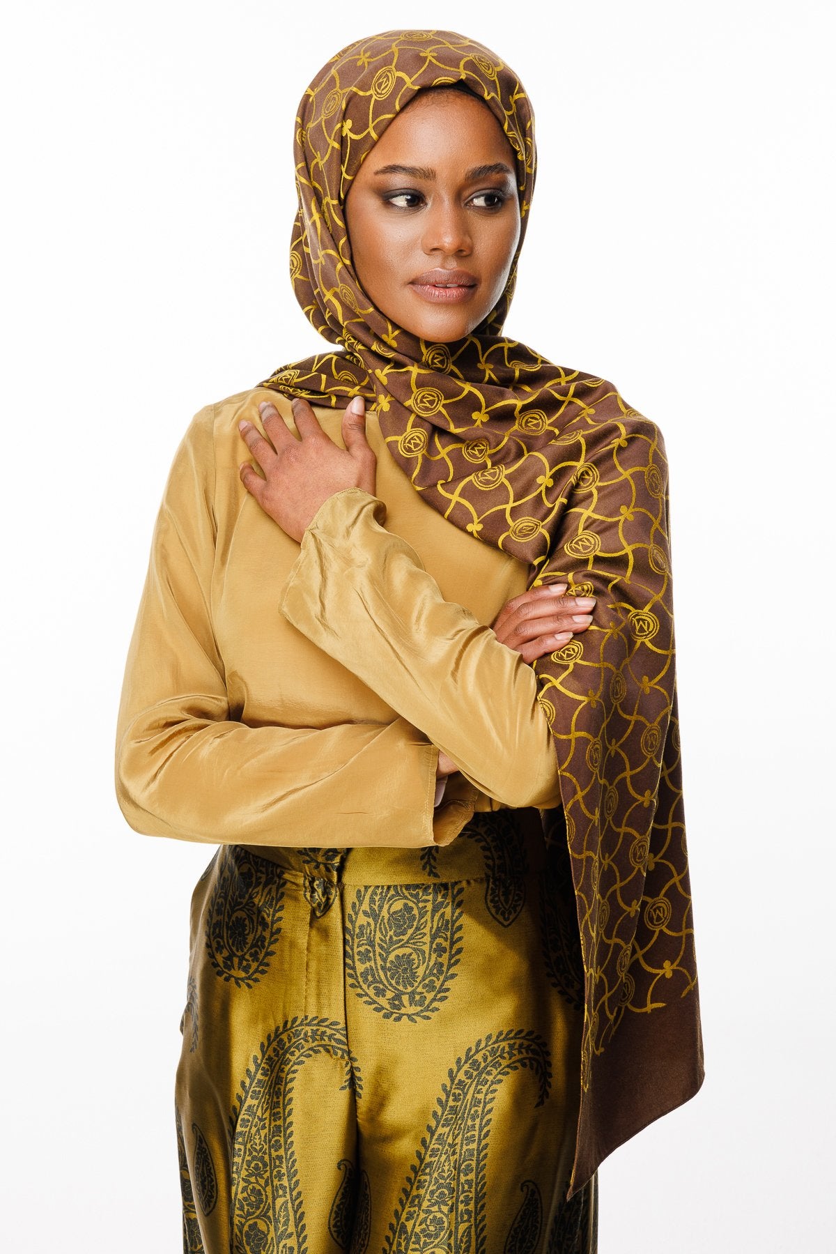 Bitter Brown-Mustard Marrakech Pattern Double-Sided Shawl