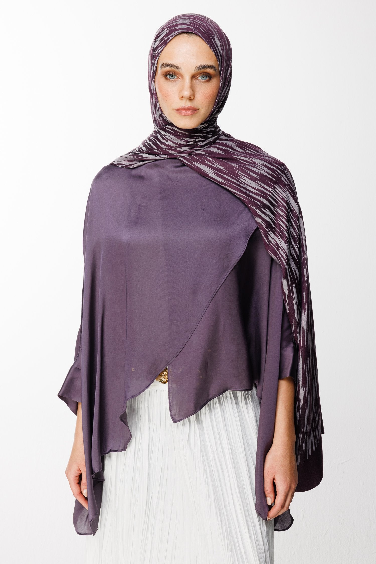 Purple-Gray Selis Pattern Double-Sided Shawl