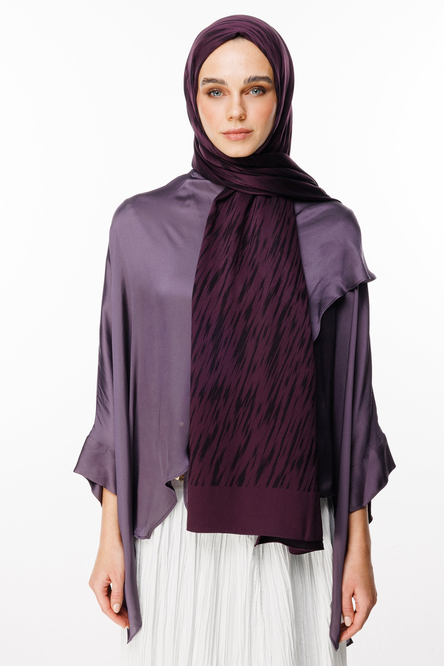 Purple-Black Selis Pattern Double-Sided Shawl