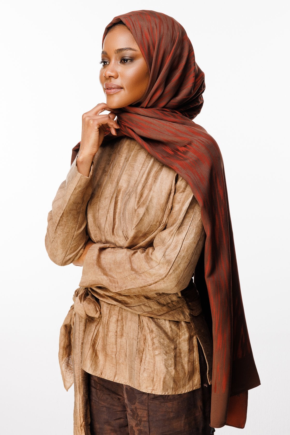 Bitter Brown-Coffee Selis Pattern Double-Sided Shawl