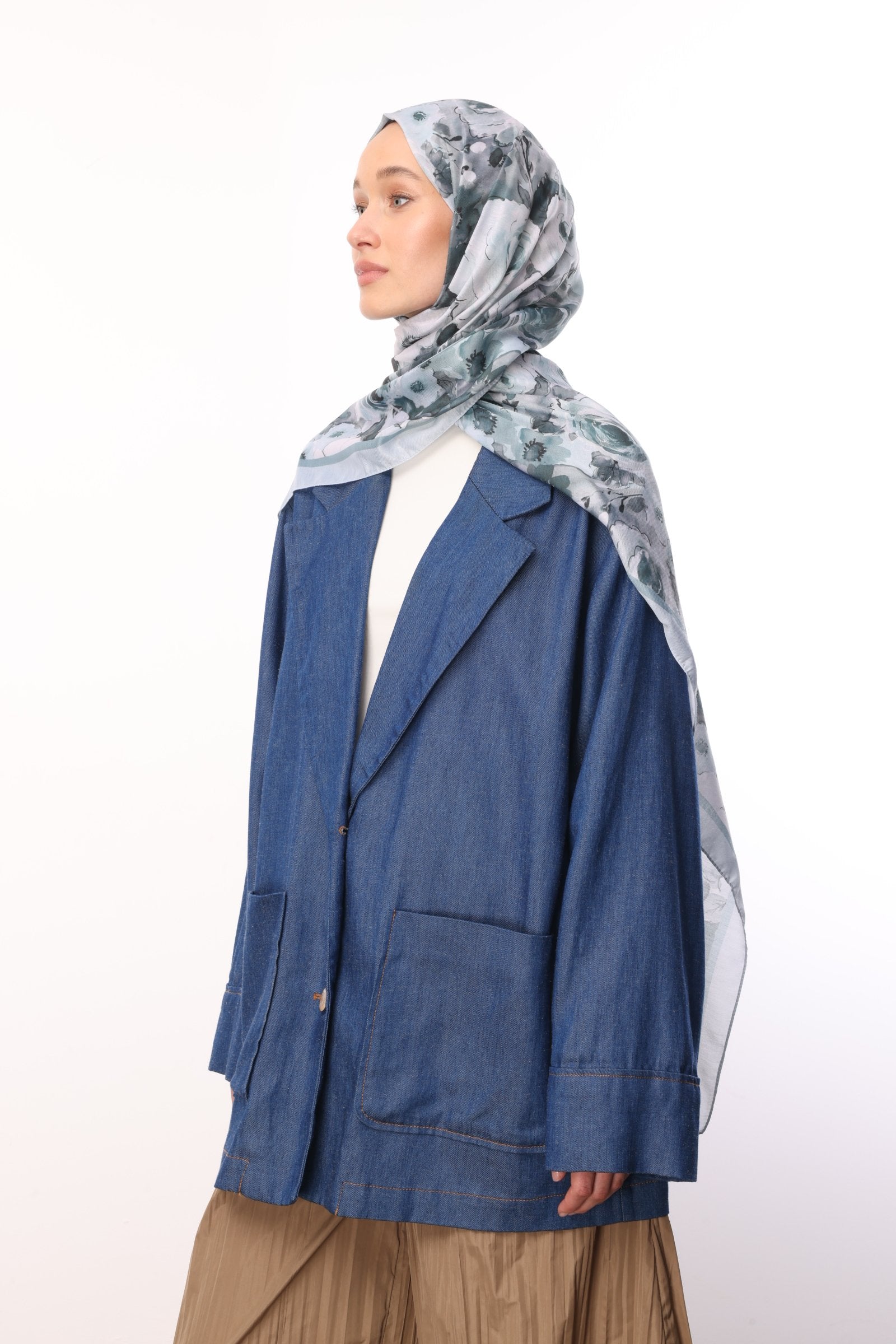 Aqua Green Vensel Pattern Cotton Shawl