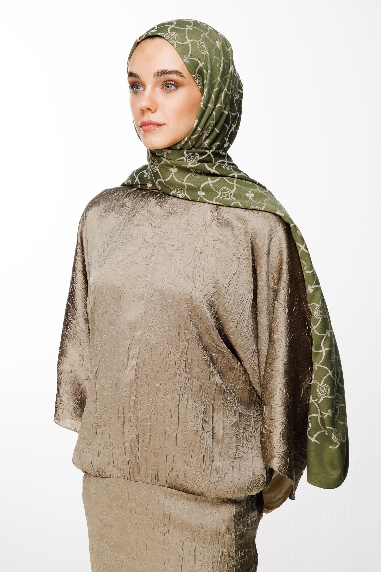 Khaki-Salmon Marrakech Pattern Double-Sided Shawl