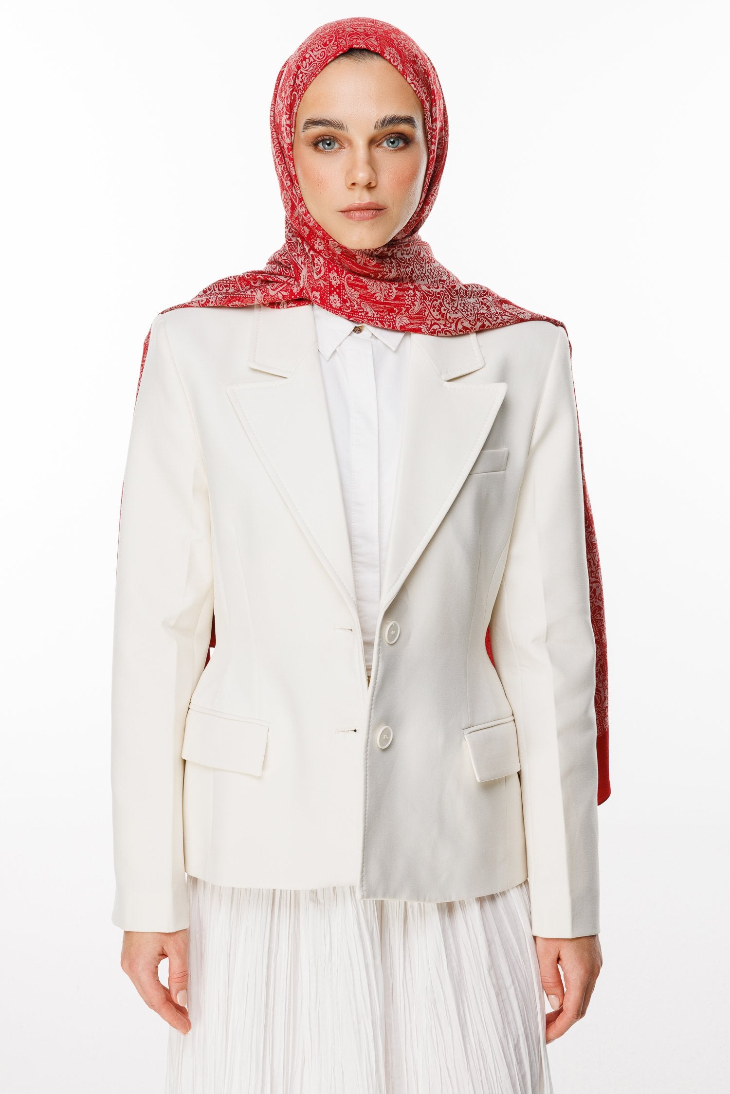 Burgundy-Mint Green Henna Pattern Double-Sided Shawl