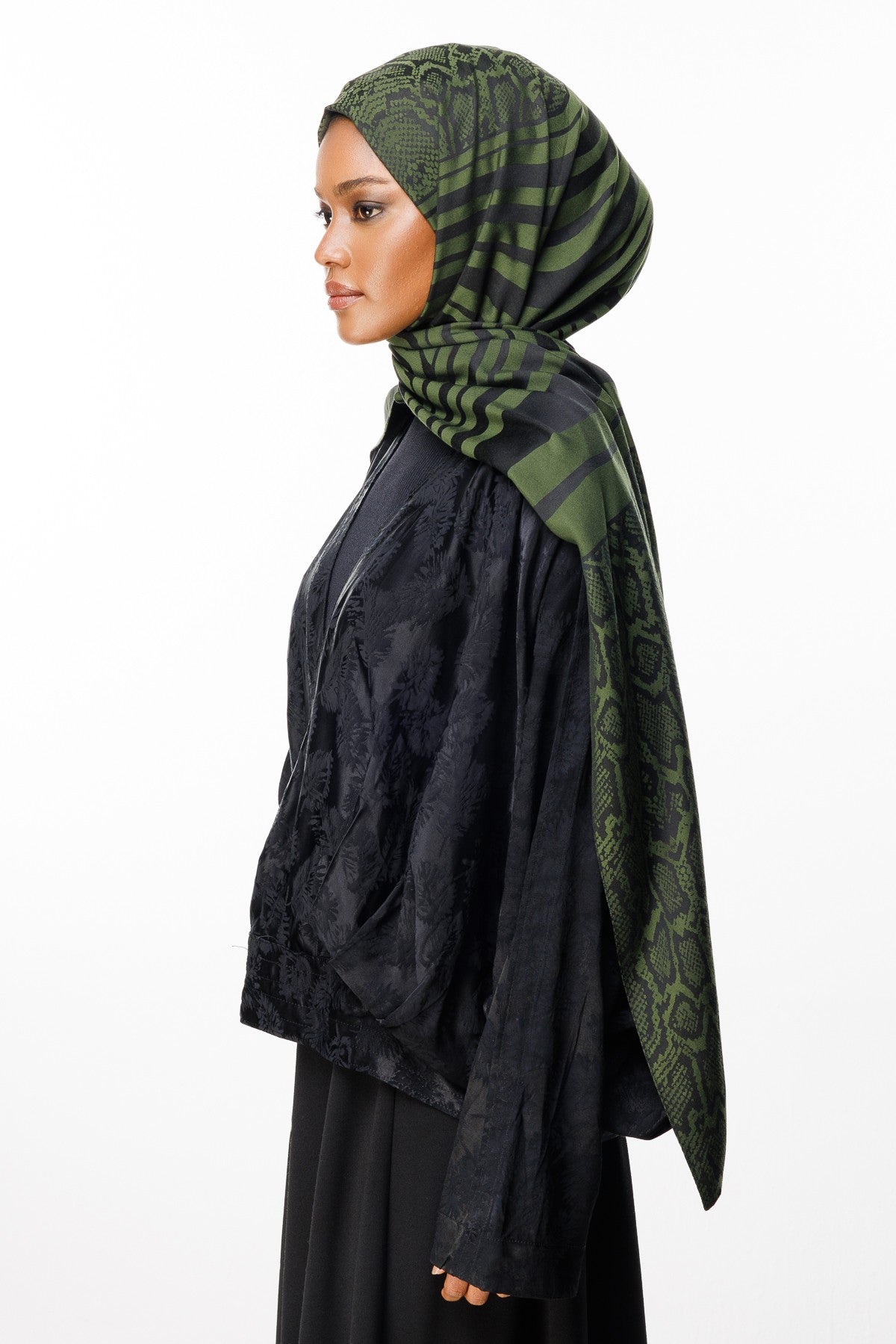 Black-Khaki Riad Pattern Double-Sided Shawl