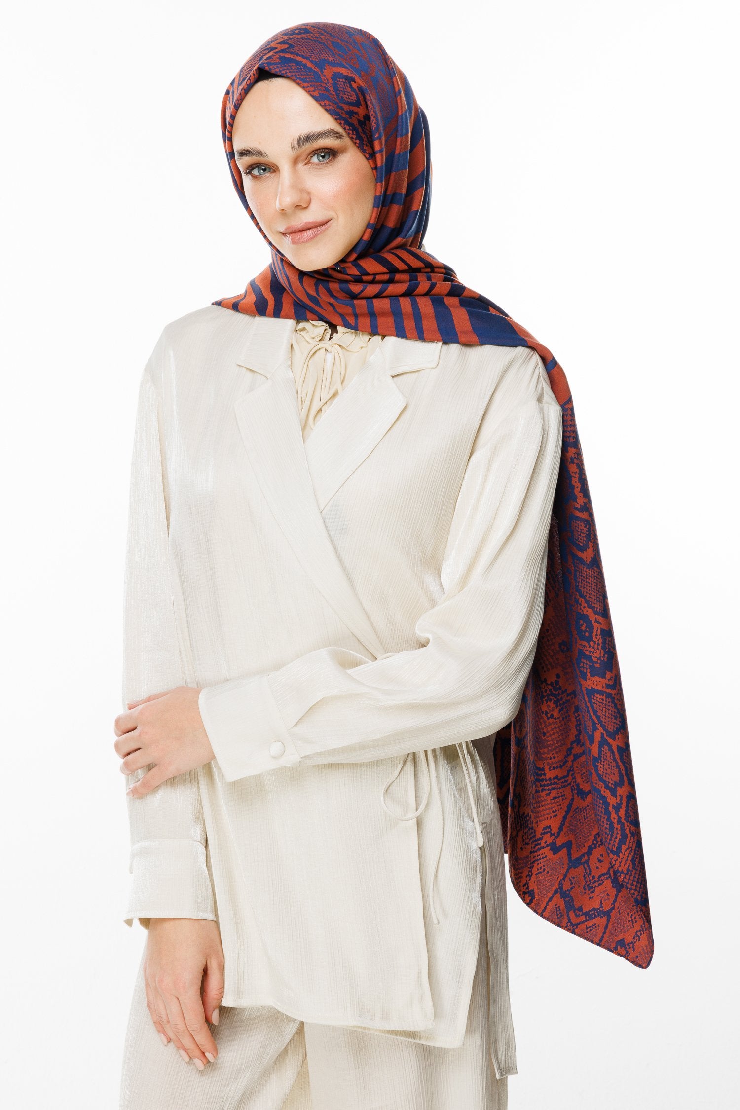 Navy Blue-Onion Skin Riad Pattern Double-Sided Shawl