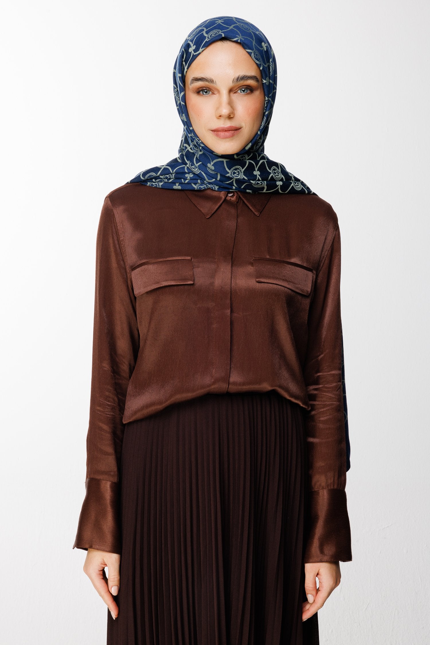 Navy Blue-Aqua Green Marrakech Pattern Double-Sided Shawl