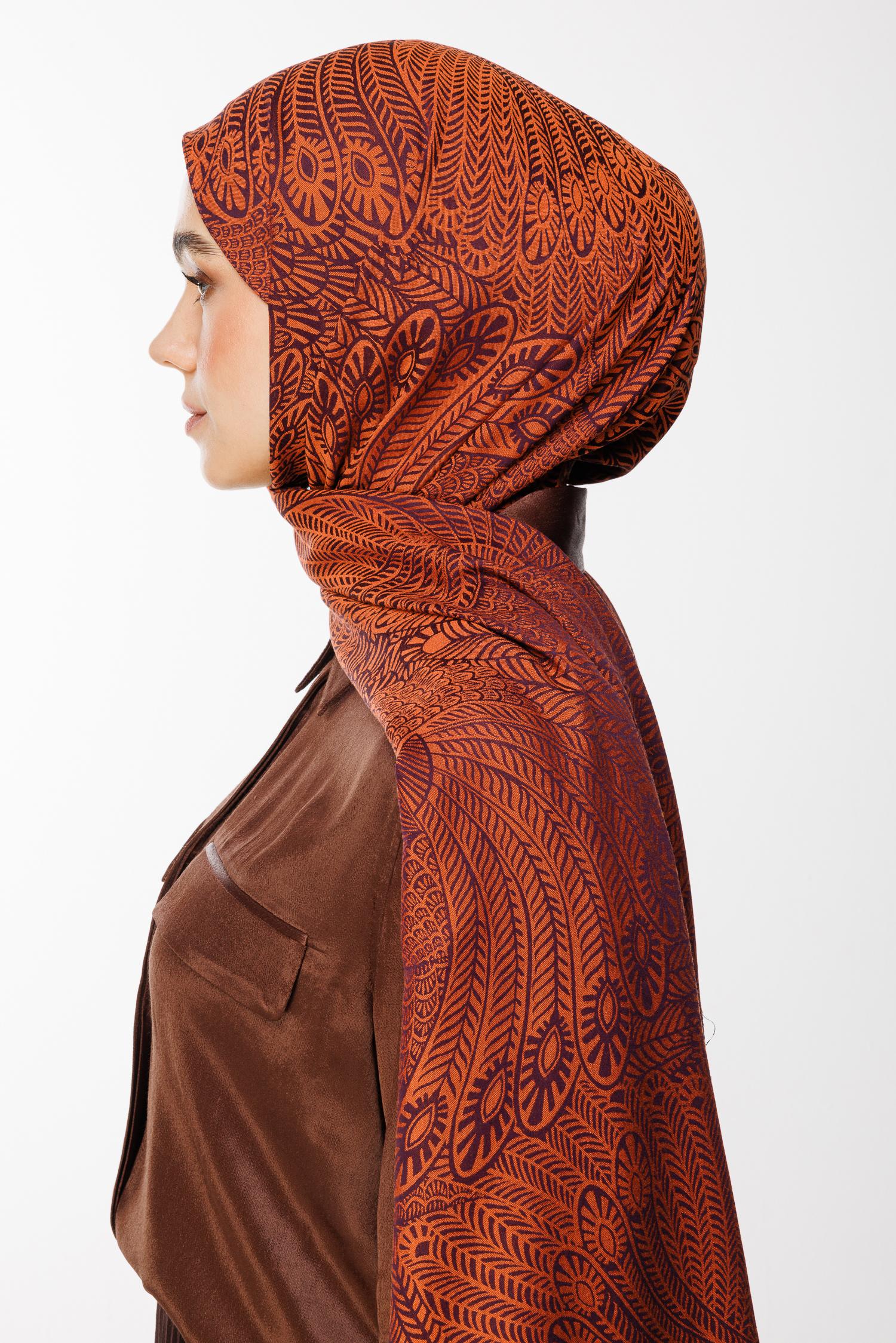 Purple-Orange Mayra Pattern Double-Sided Shawl