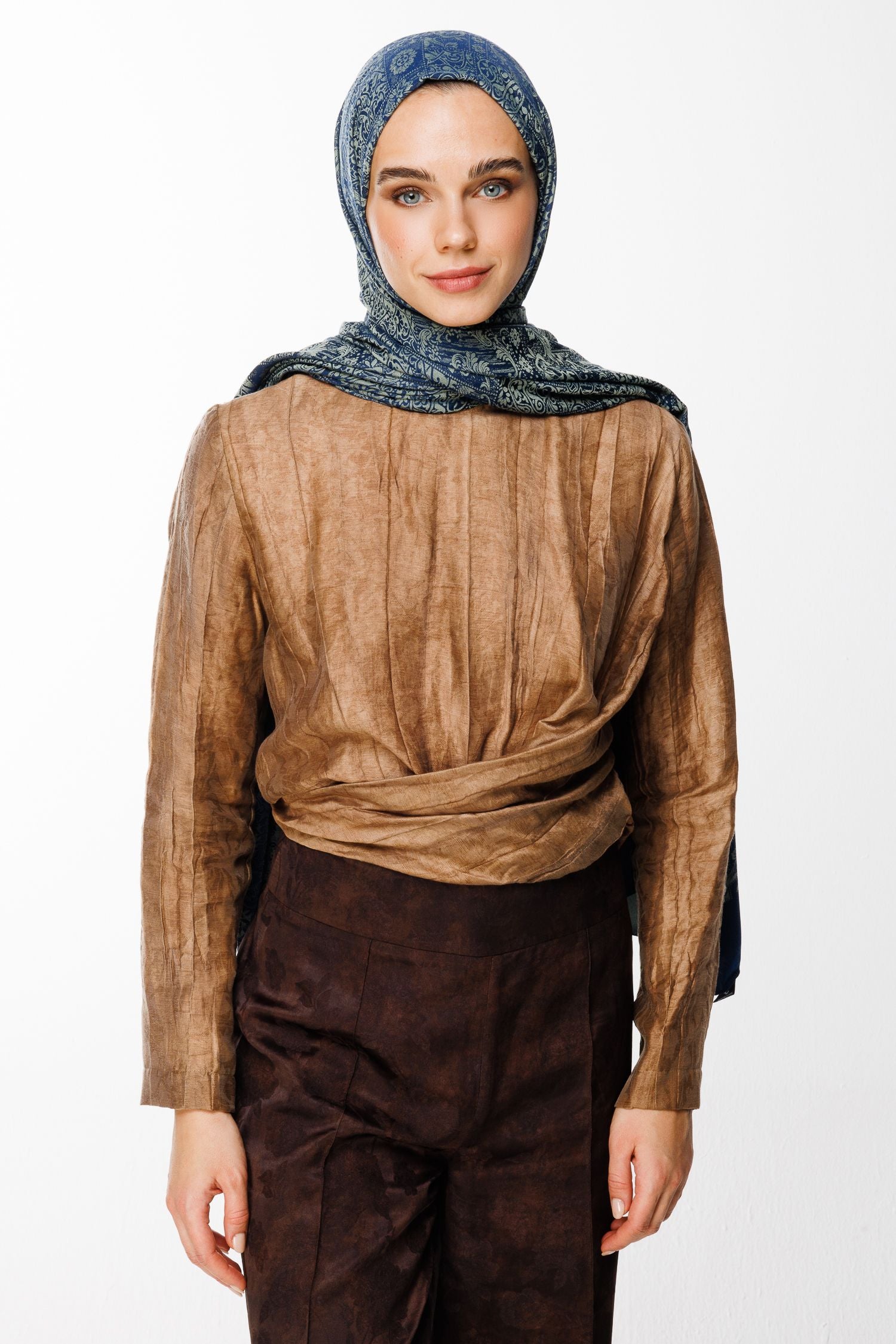 Navy Blue-Aqua Green Henna Pattern Double-Sided Shawl