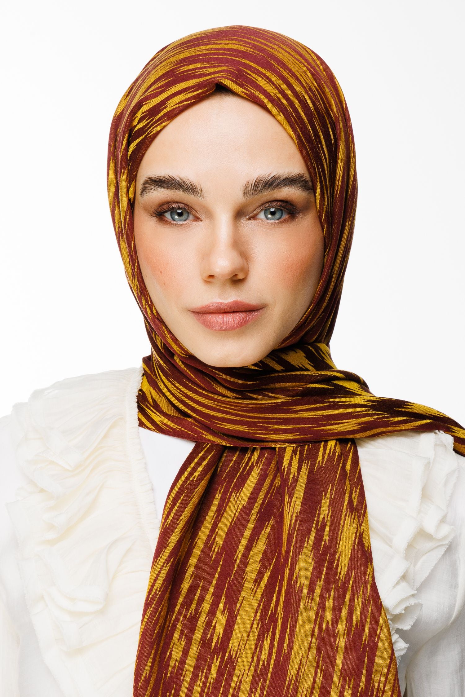 Plum-Yellow Selis Pattern Double-Sided Shawl