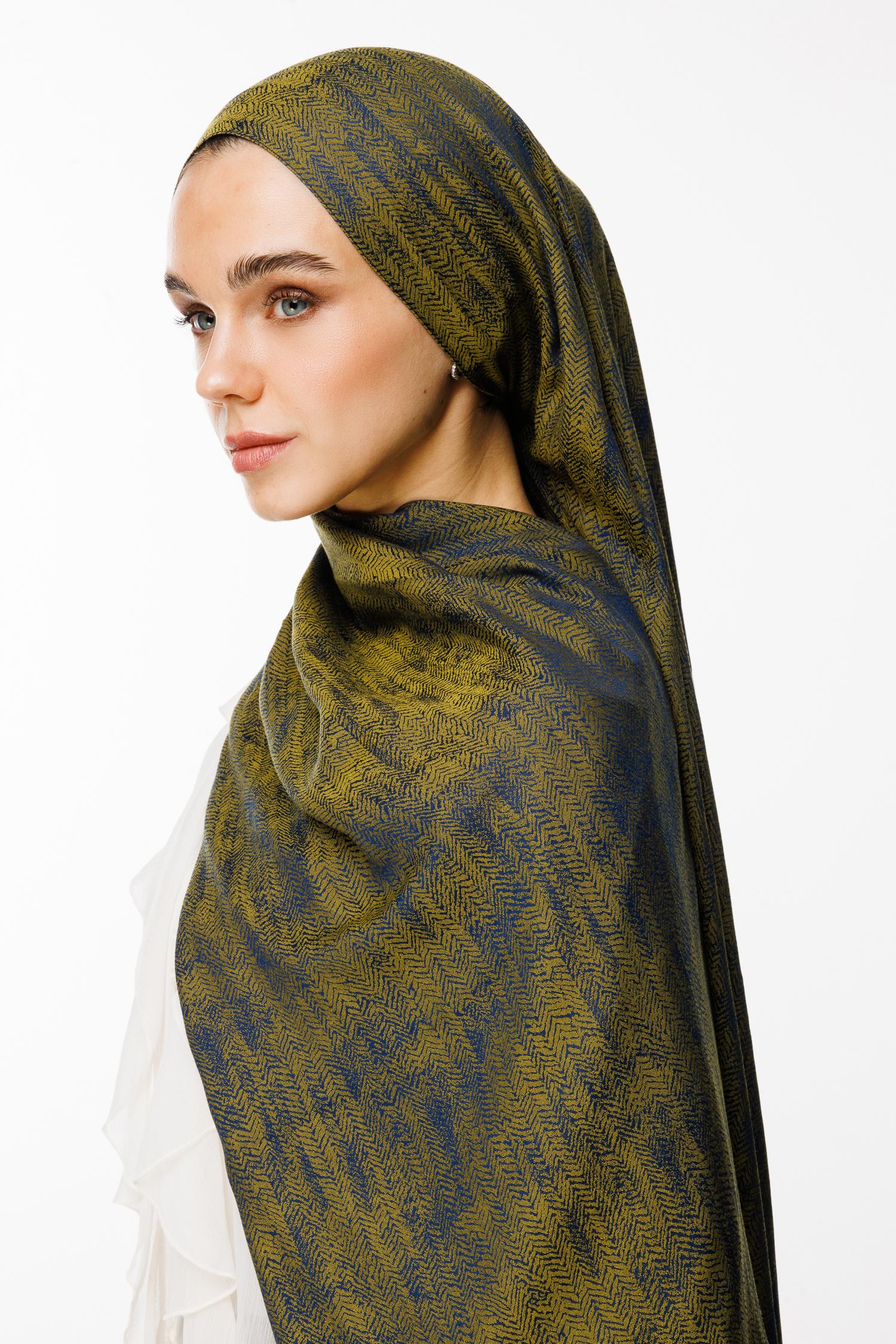 Navy Blue-Oil Green Sahra Pattern Double-Sided Shawl