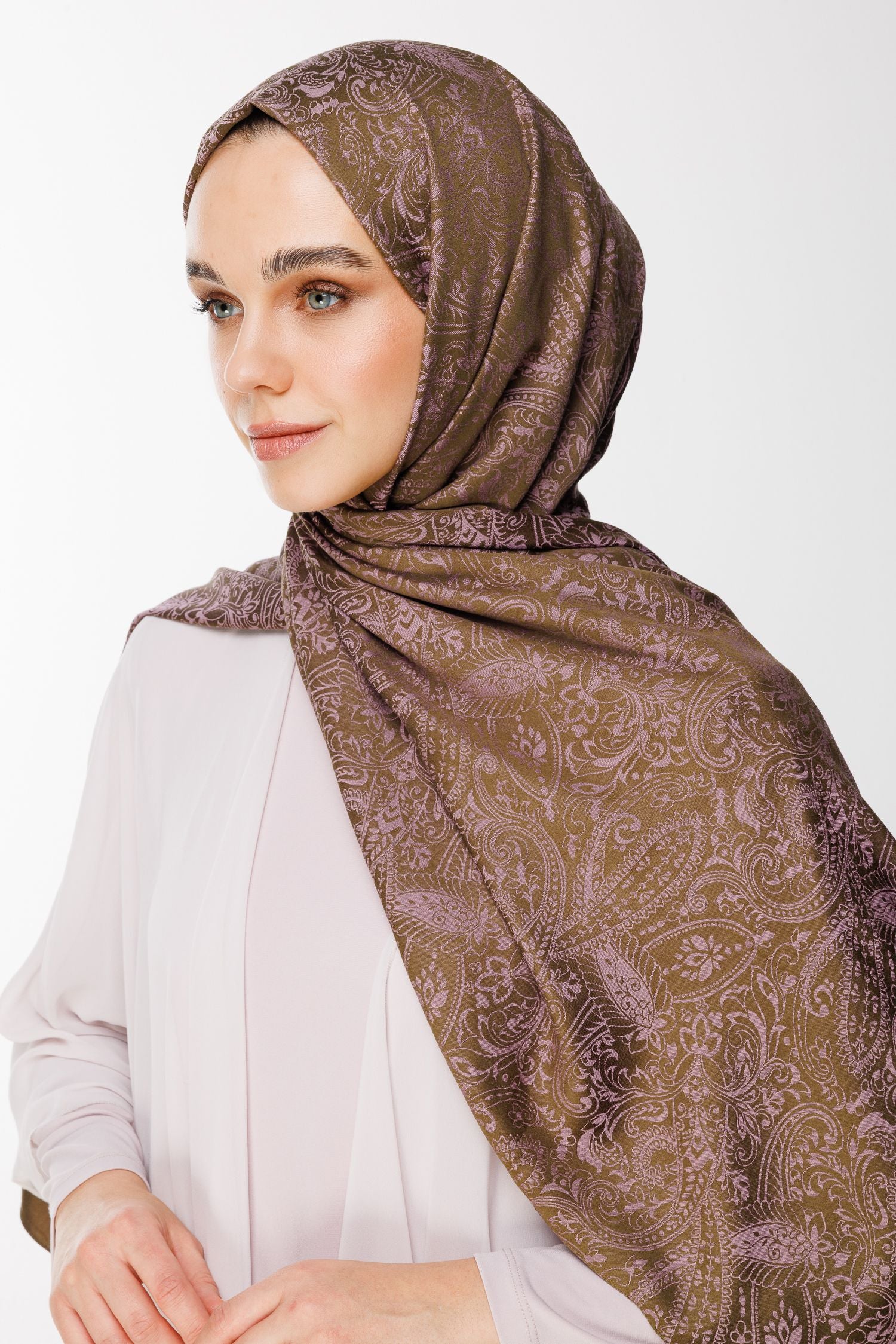 Dark Khaki-Dark Dried Rose Velora Pattern Double-Sided Shawl