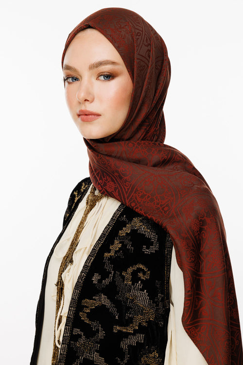 Bitter Brown-Coffee Morocco Pattern Double-Sided Shawl