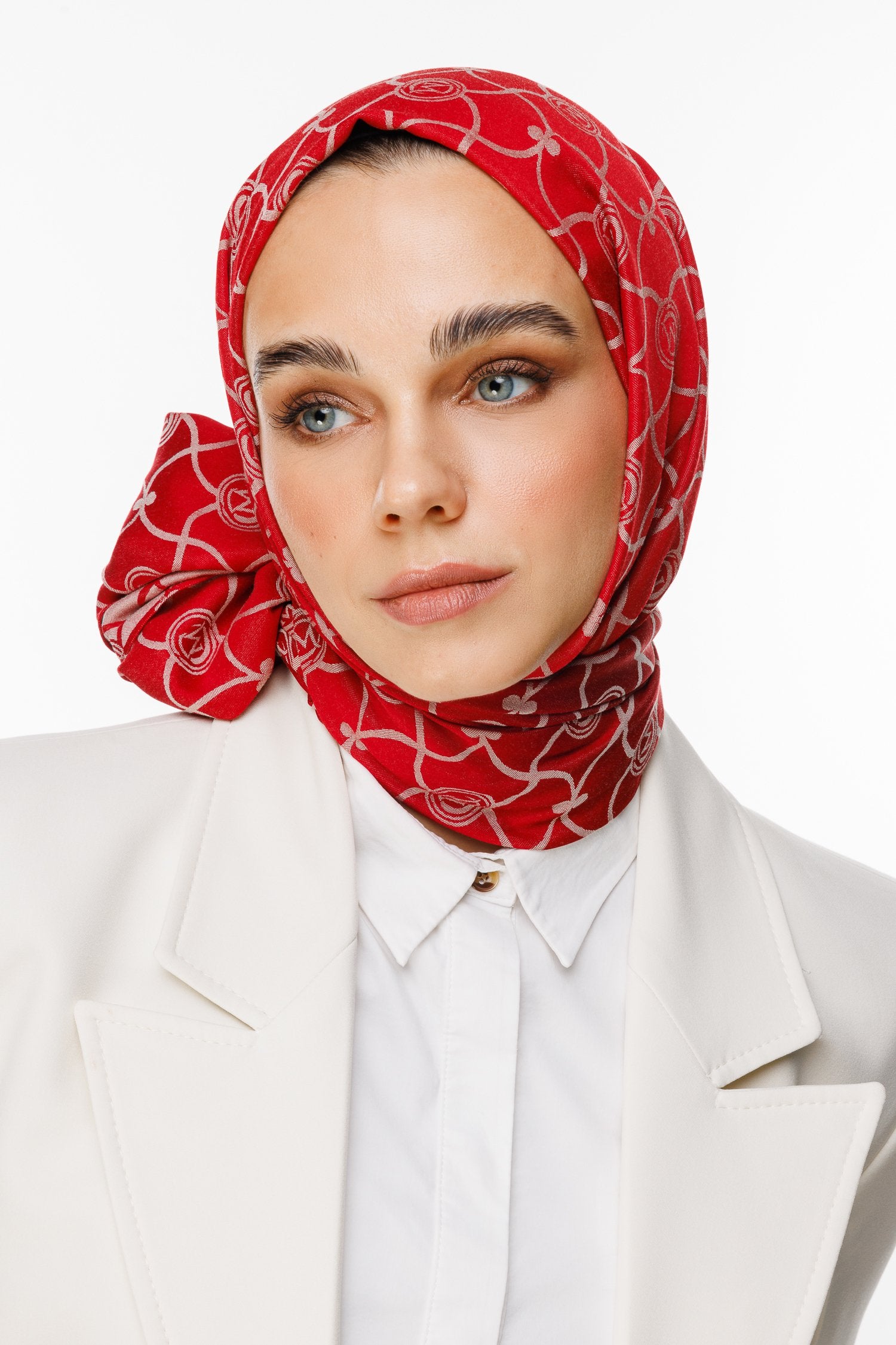 Burgundy-Mint Green Marrakech Pattern Double-Sided Shawl