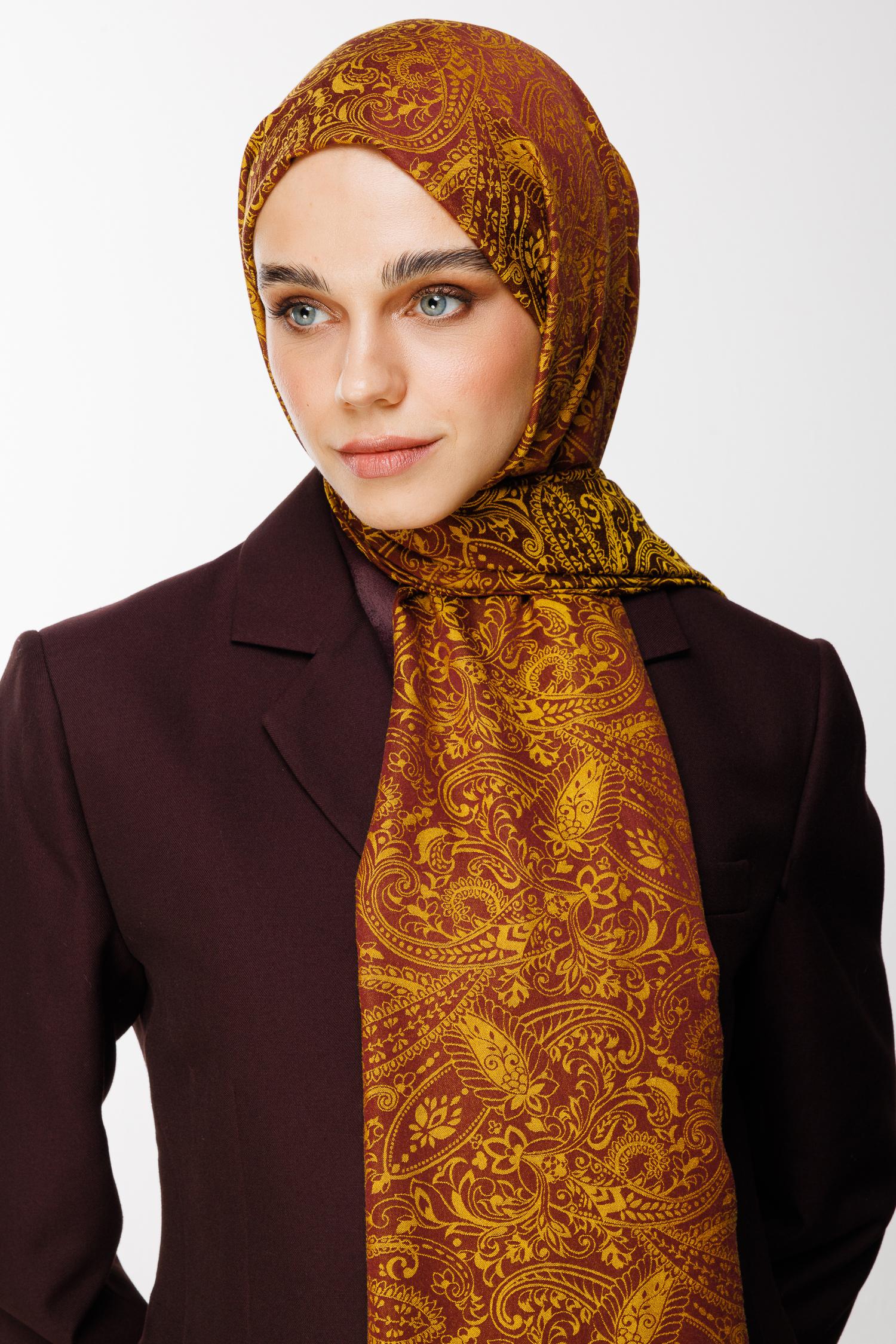 Plum-Yellow Velora Pattern Double-Sided Shawl