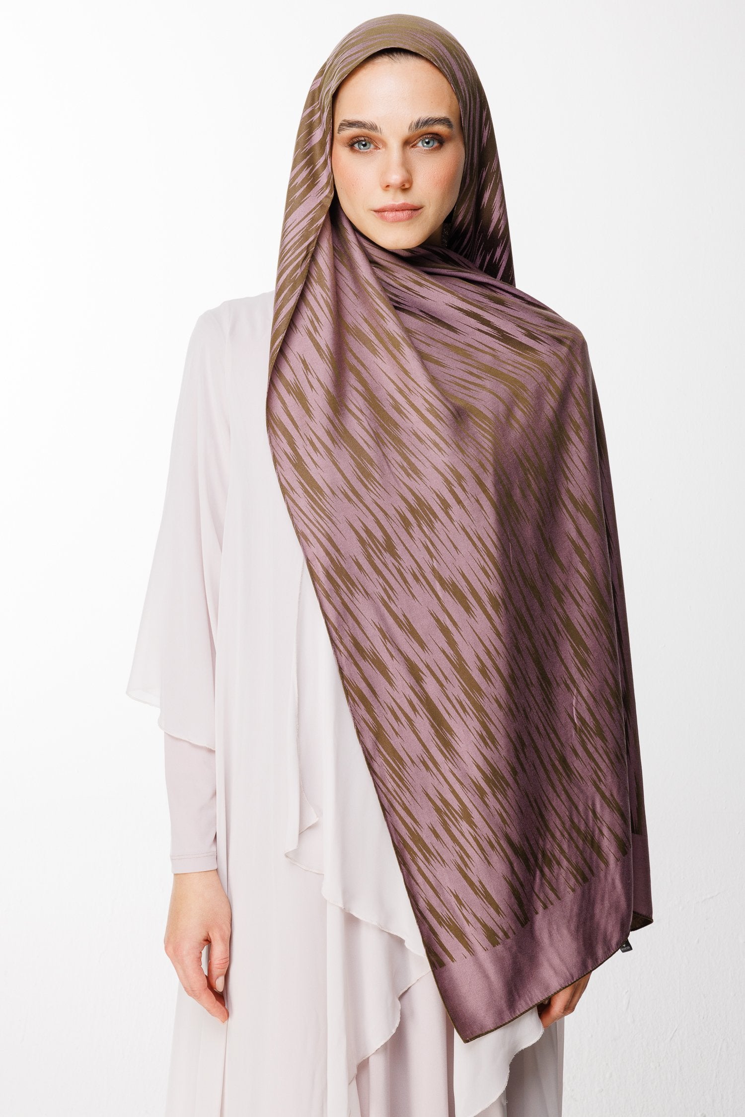 Dark Khaki-Dark Dried Rose Selis Pattern Double-Sided Shawl