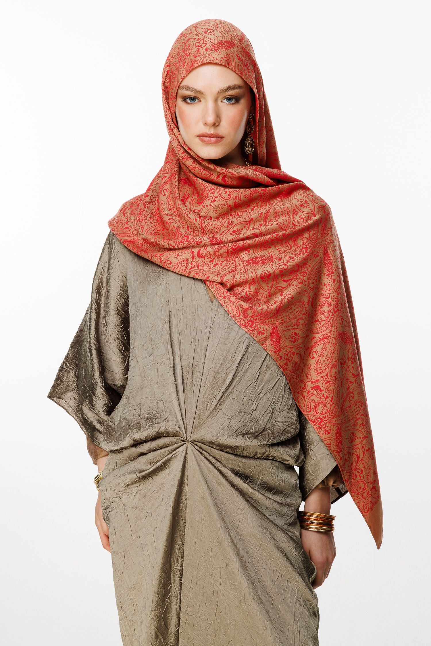 Mink-Red Velora Pattern Double-Sided Shawl