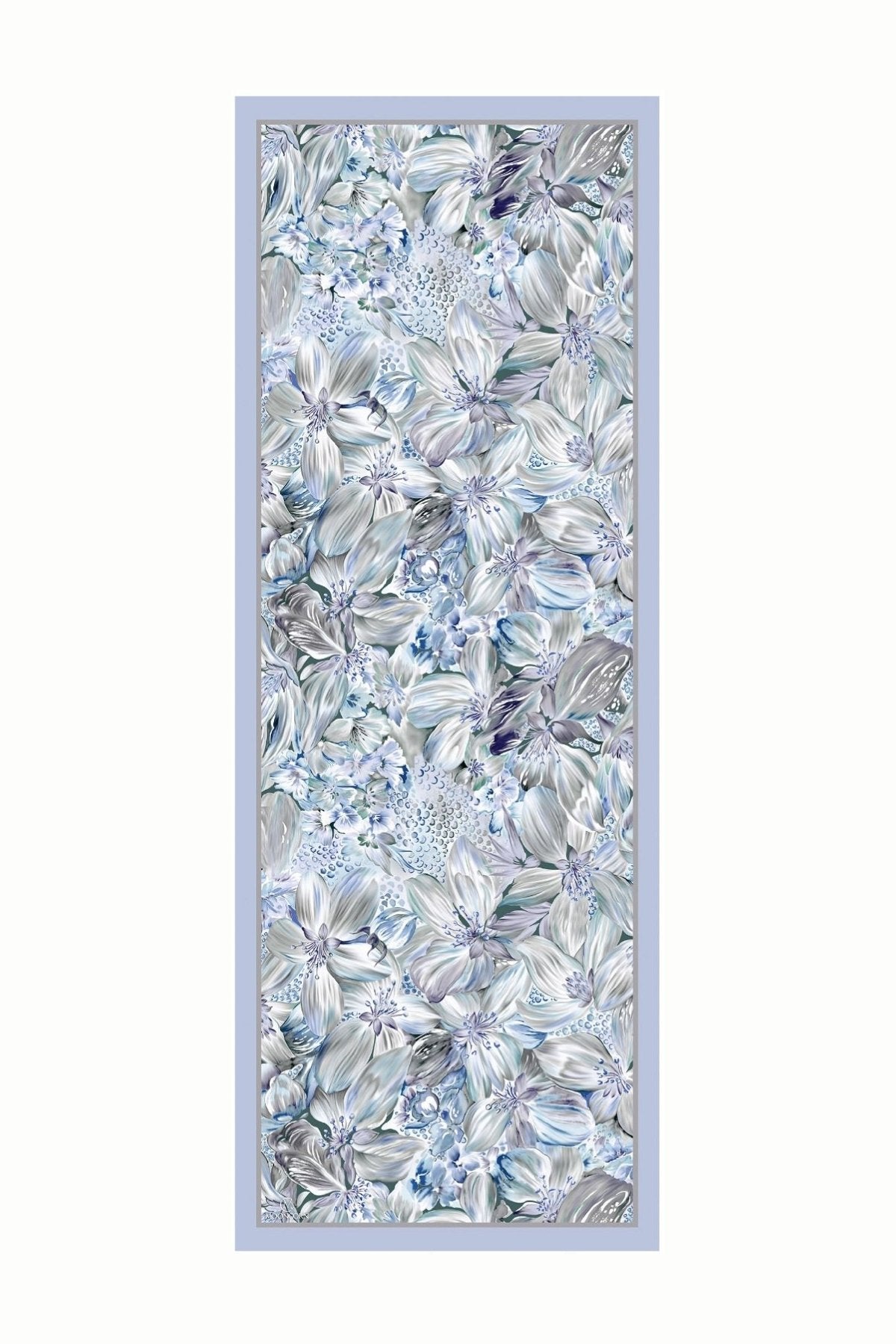 Ice Blue Larin Pattern Cotton Shawl