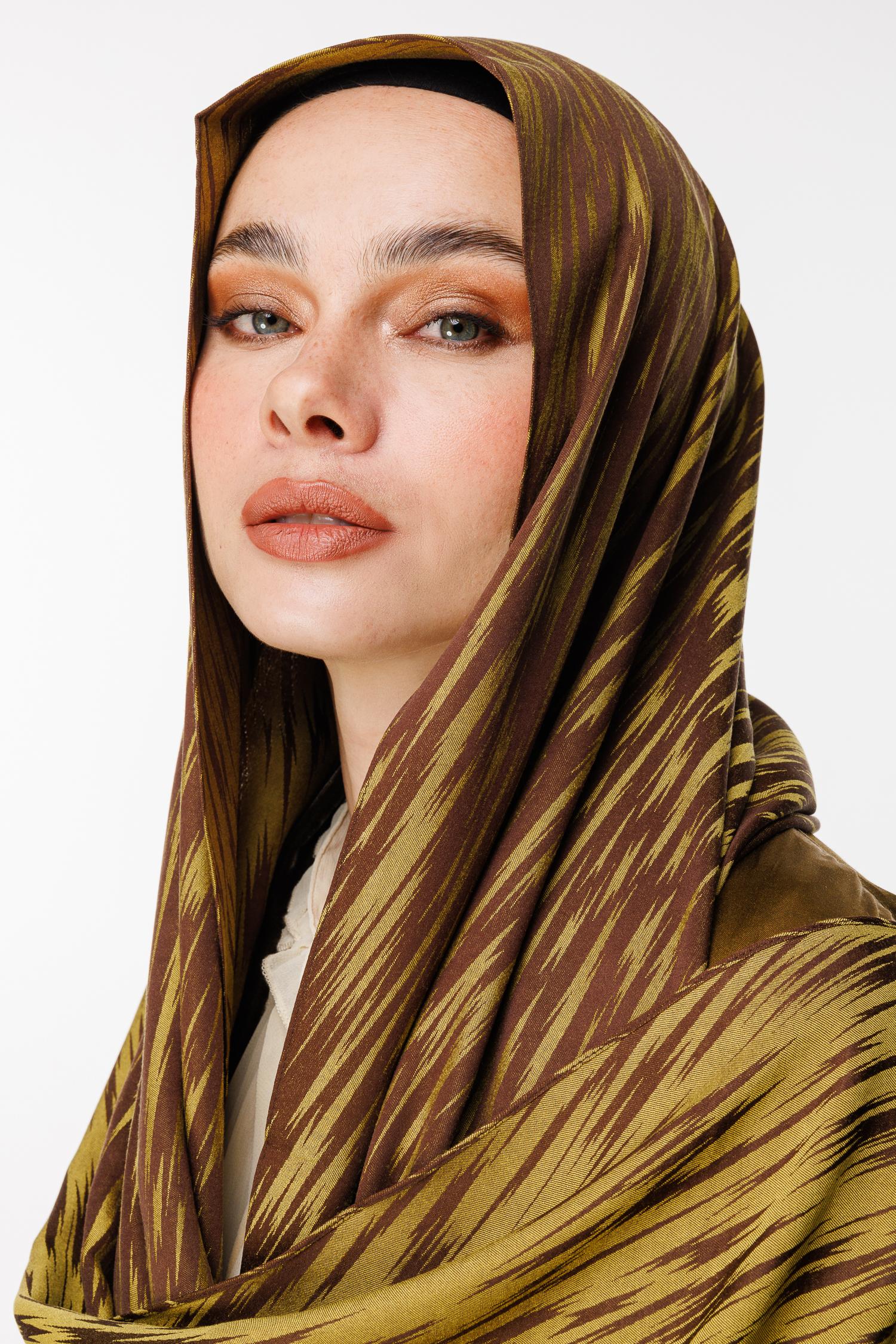 Bitter Brown-Salmon Selis Pattern Double-Sided Shawl