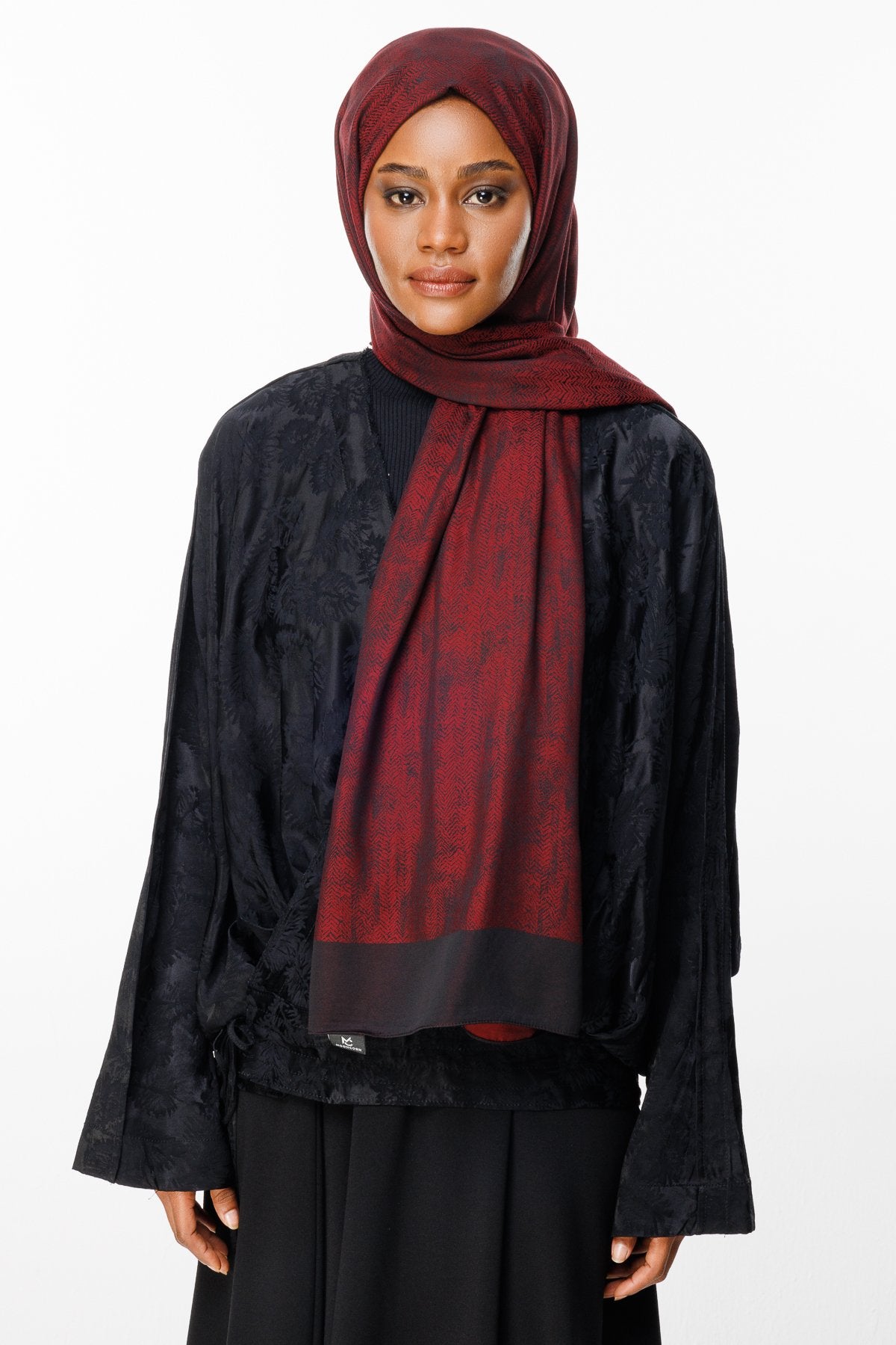 Black-Burgundy Sahra Pattern Double-Sided Shawl