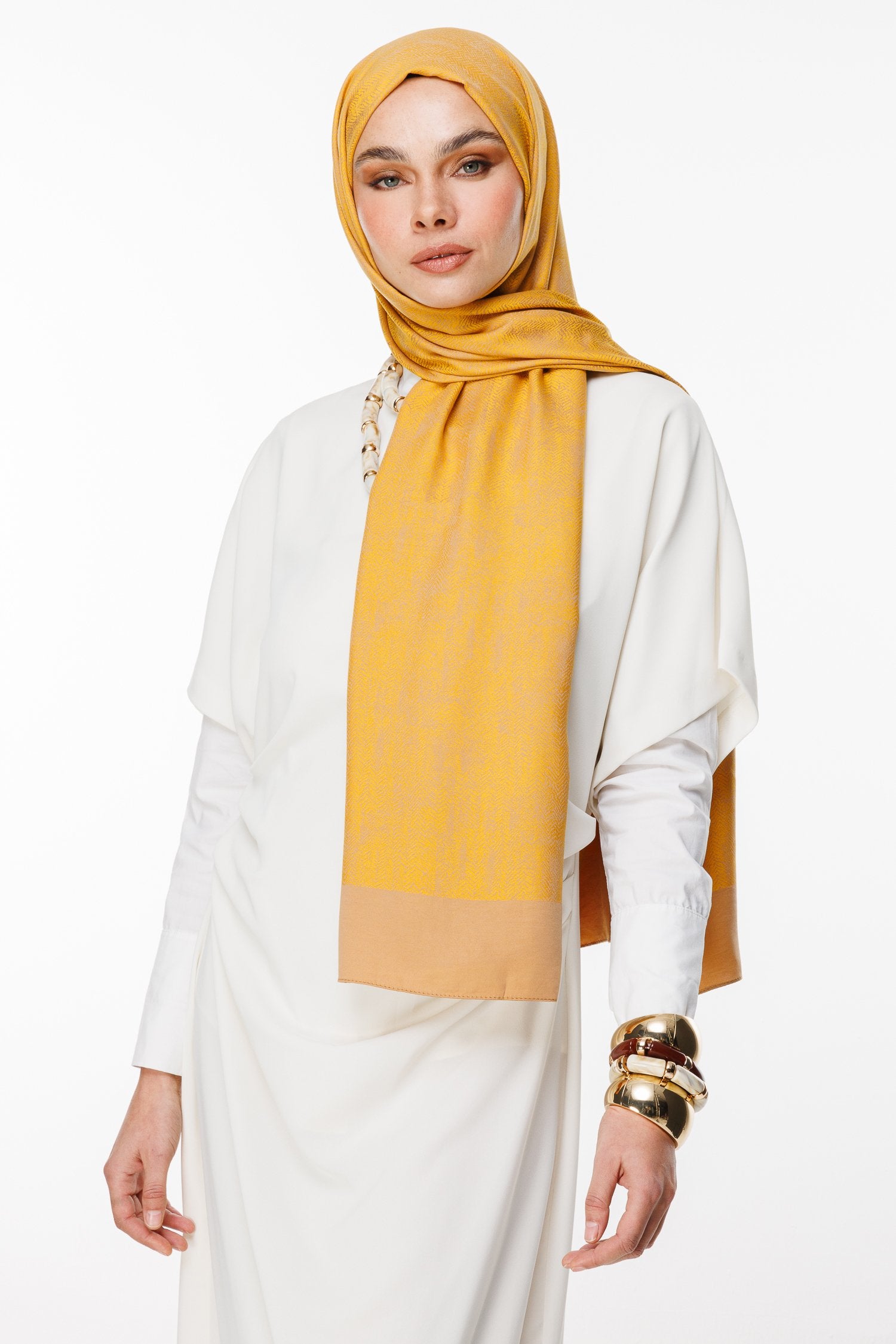 Mink-Mustard Sahra Pattern Double-Sided Shawl