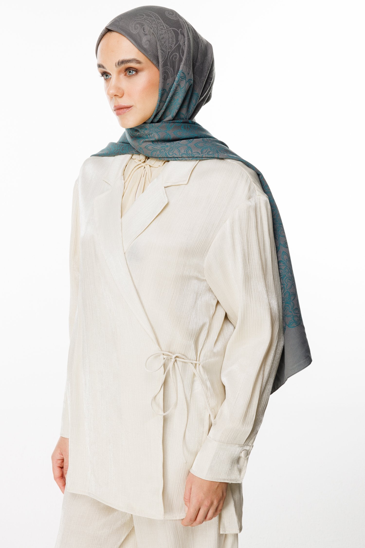 Dark Gray-Emerald Nora Pattern Double-Sided Shawl