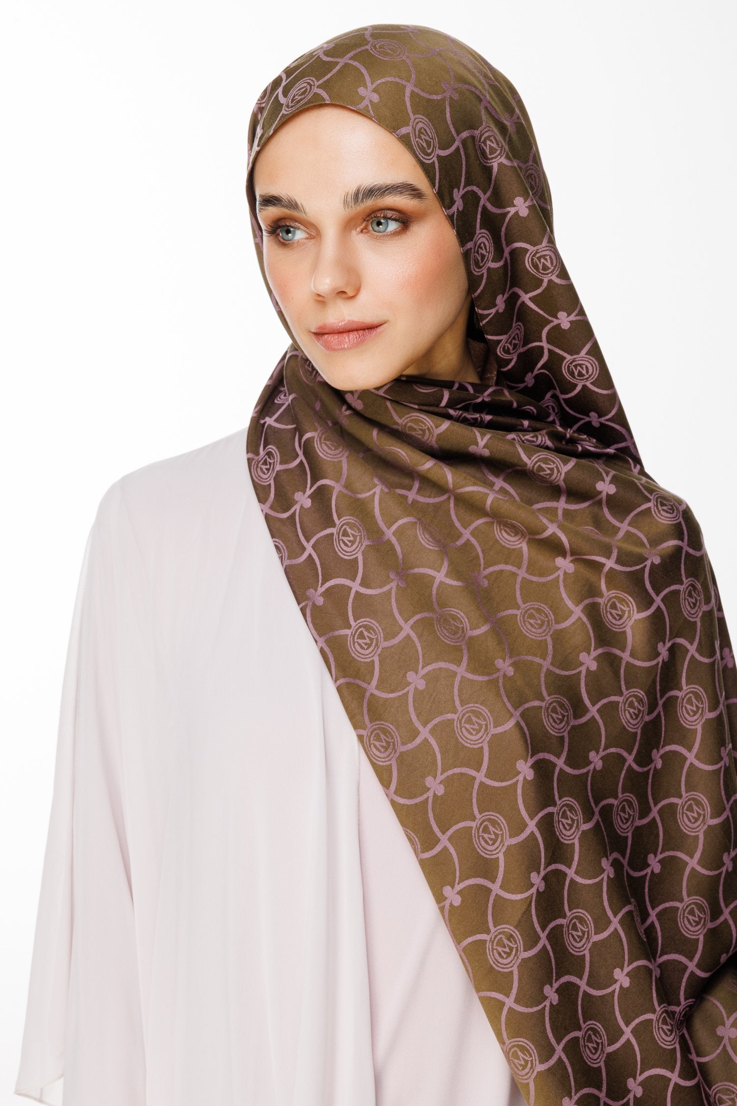 Dark Khaki-Dark Dried Rose Marrakech Pattern Double-Sided Shawl
