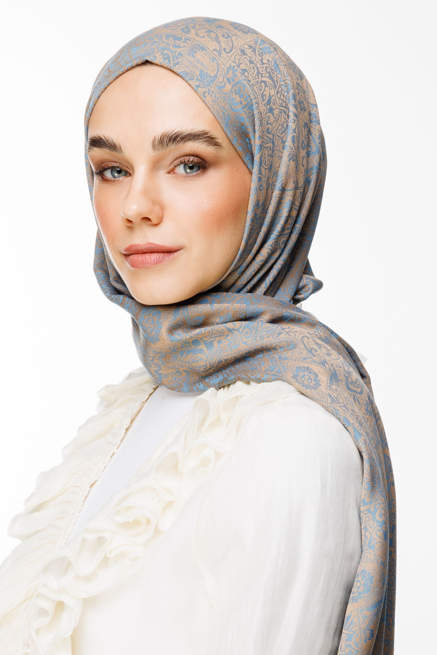 Mink-Turquoise Henna Pattern Double-Sided Shawl