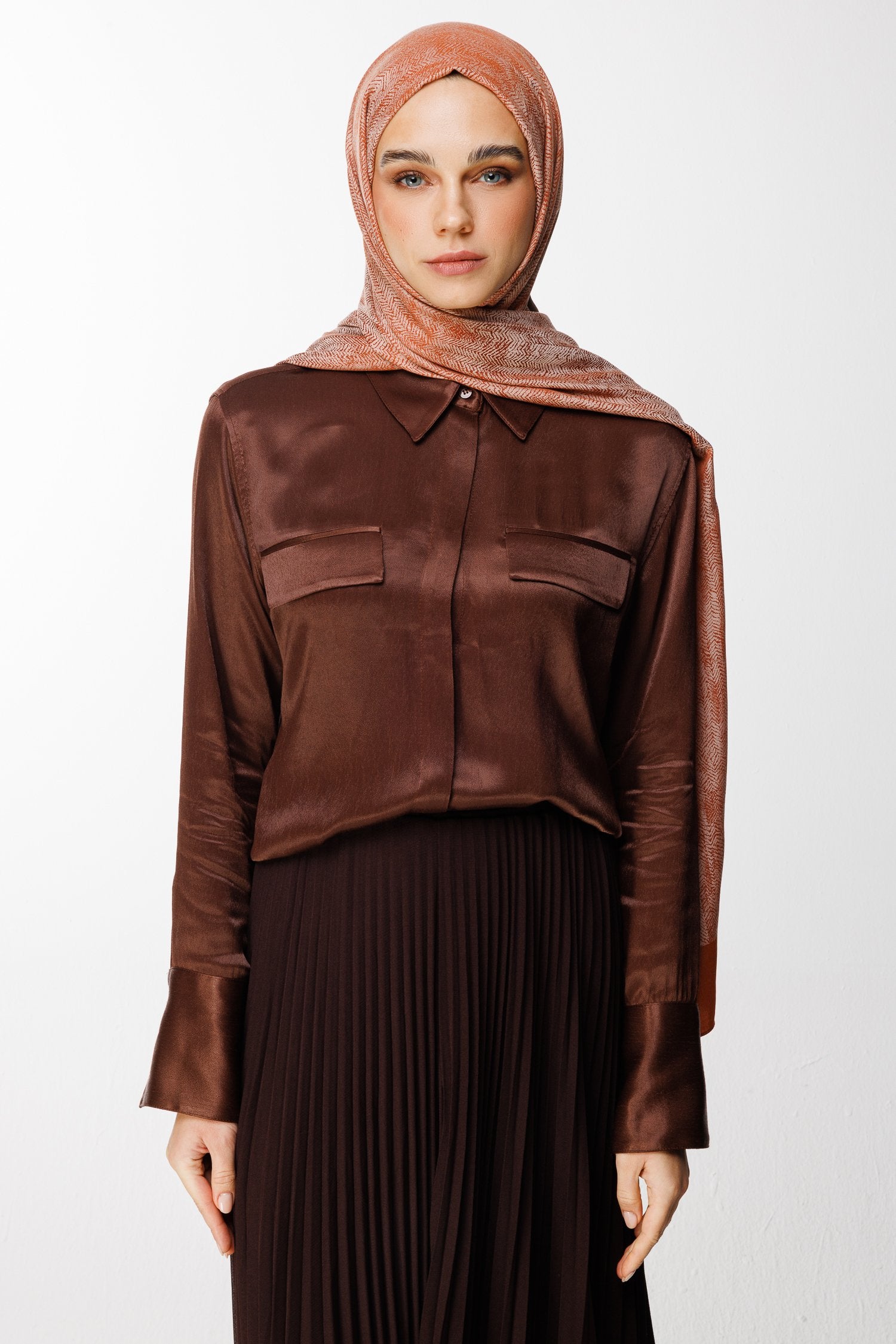 Cinnamon-Beige Sahra Pattern Double-Sided Shawl