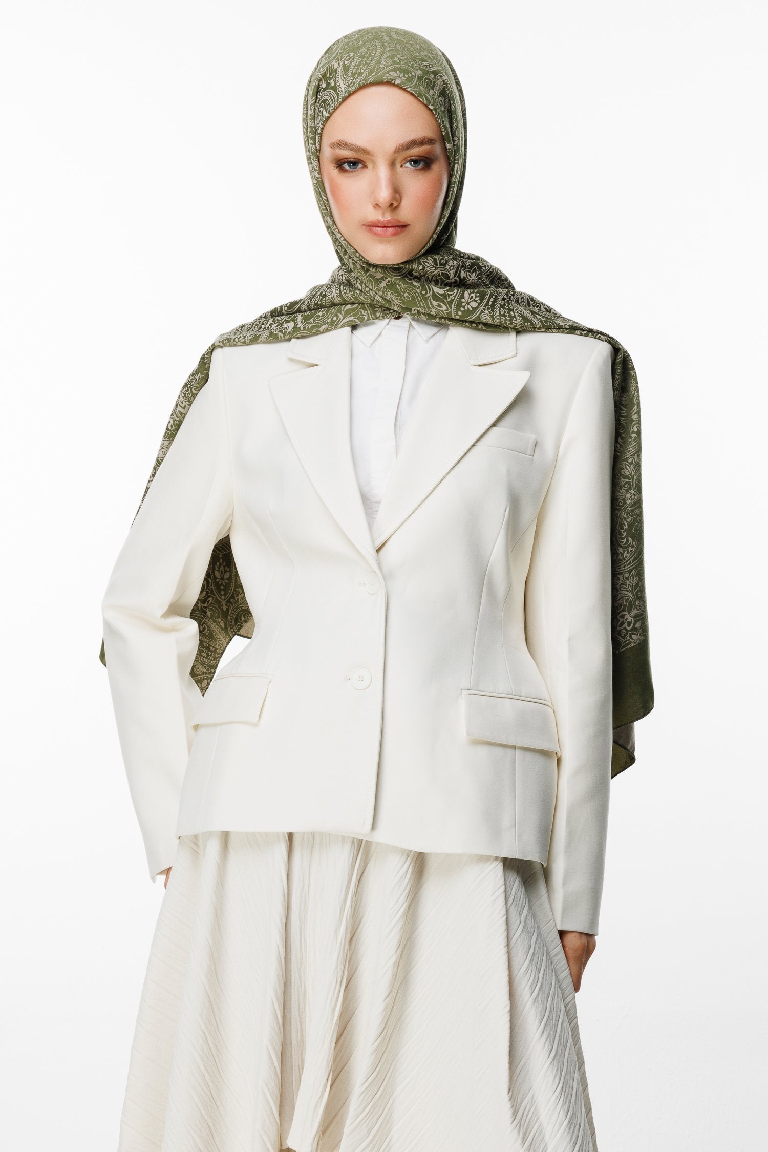 Khaki-Salmon Velora Pattern Double-Sided Shawl