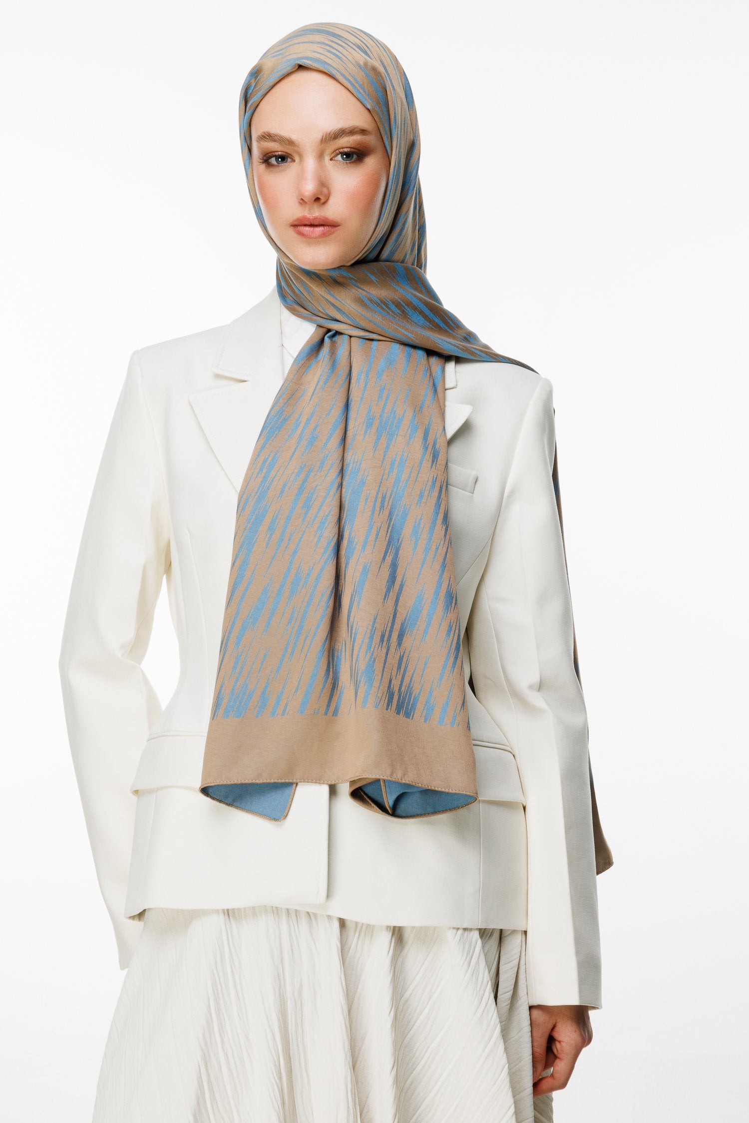 Mink-Turquoise Selis Pattern Double-Sided Shawl