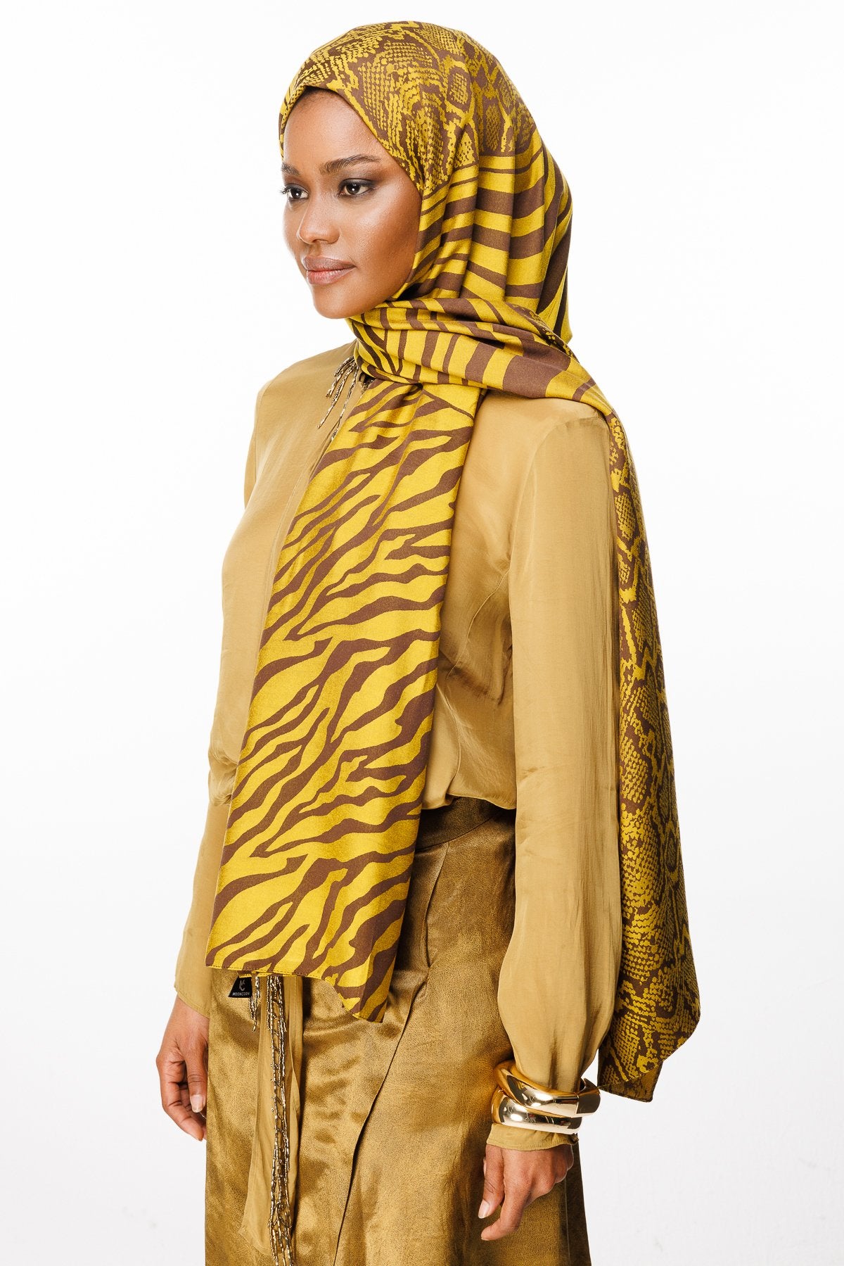 Bitter Brown-Mustard Riad Pattern Double-Sided Shawl