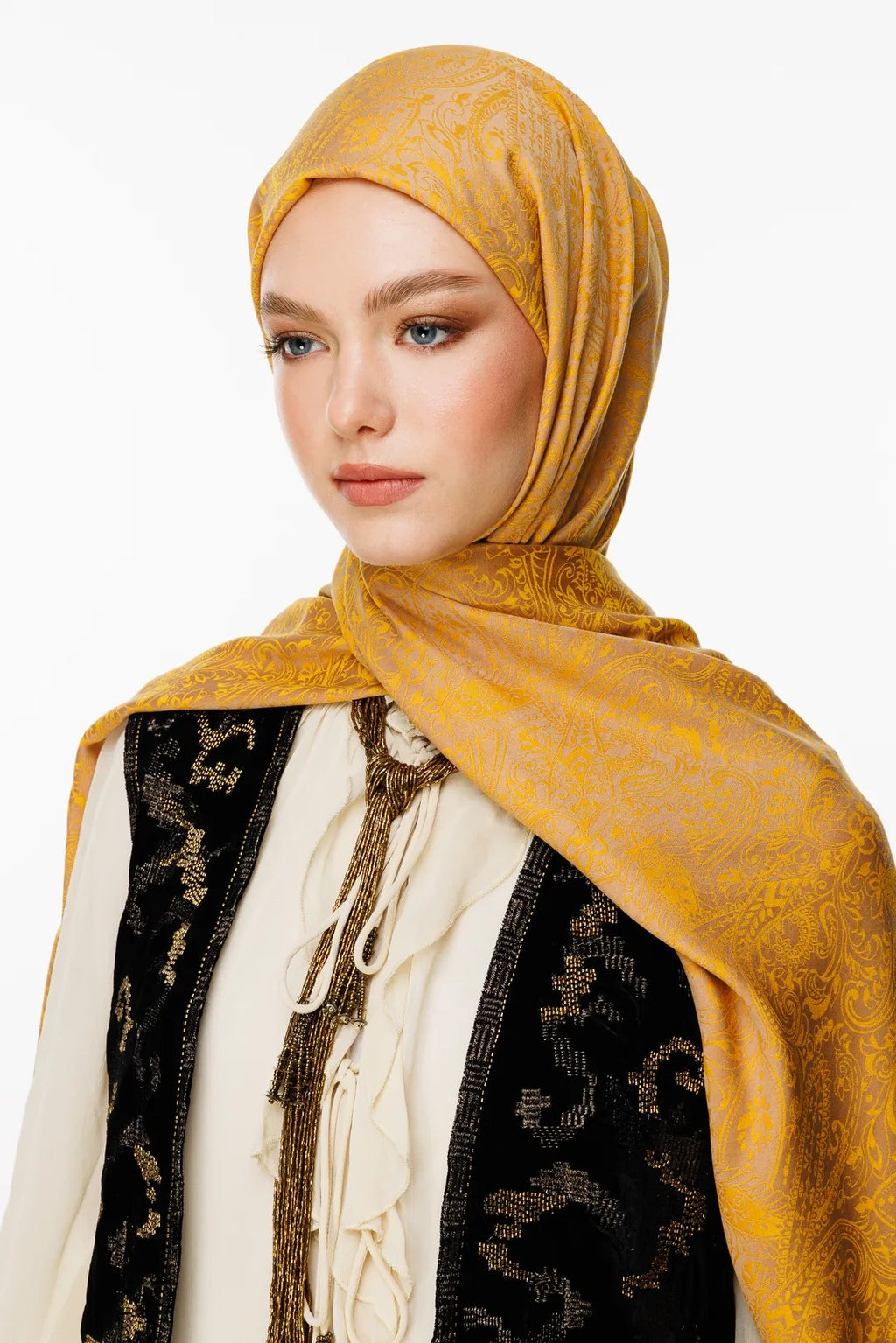 Mink-Mustard Velora Pattern Double-Sided Shawl